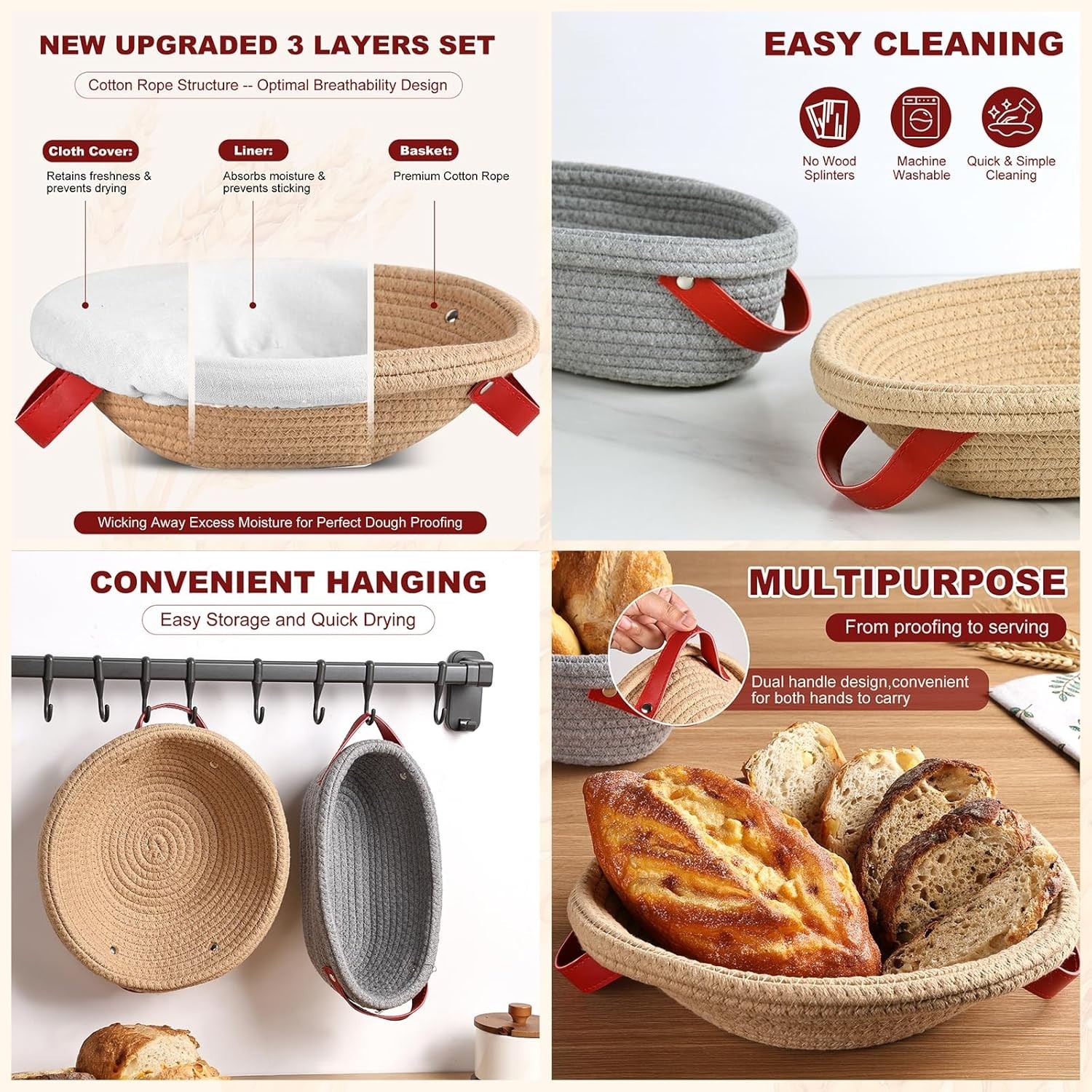Rustic 14pcs Sourdough Starter Kit: Round & Oval Baskets with Baking Essentials