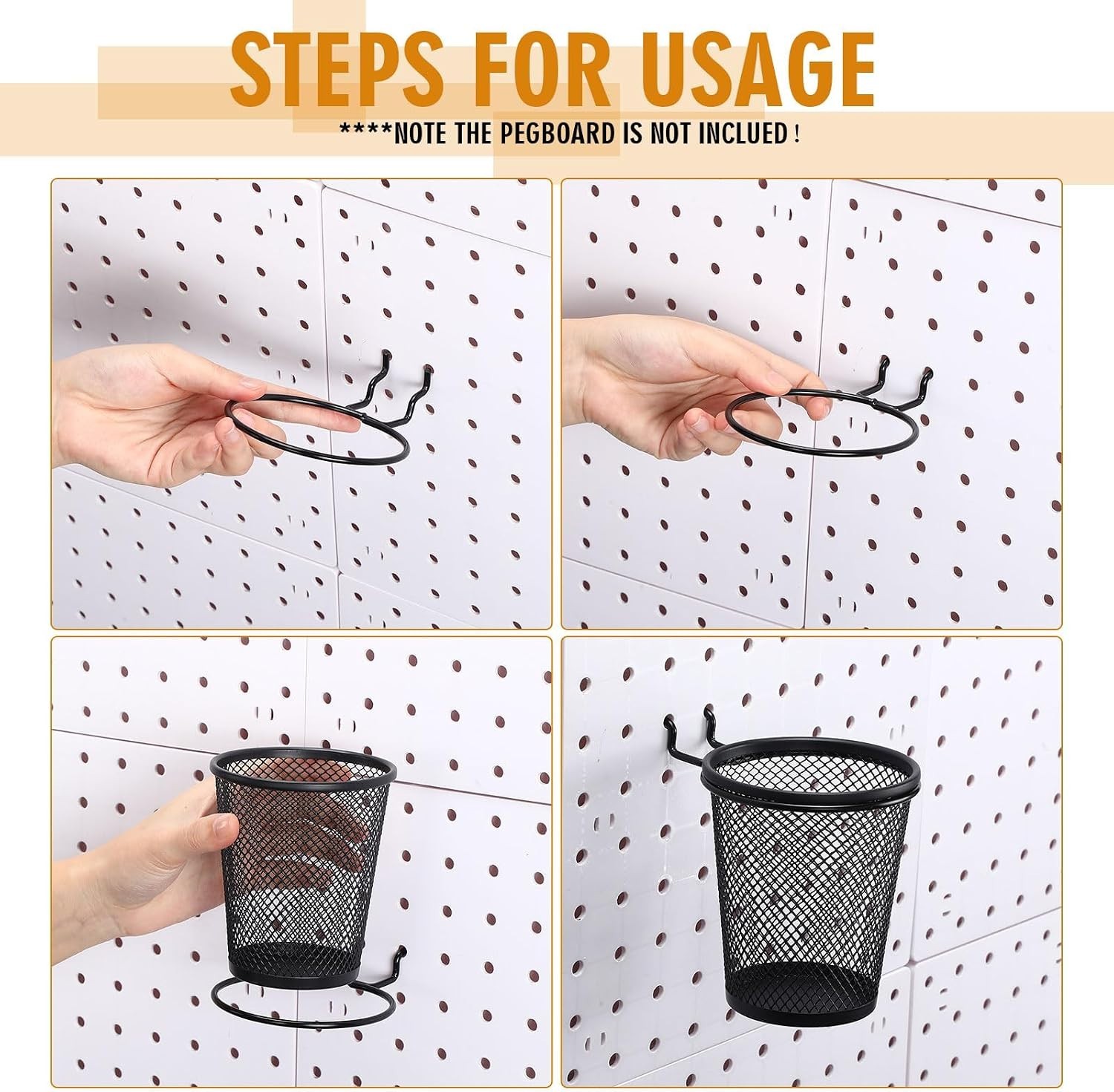 Multipurpose Pegboard Baskets with Hooks for Office and Home Organization
