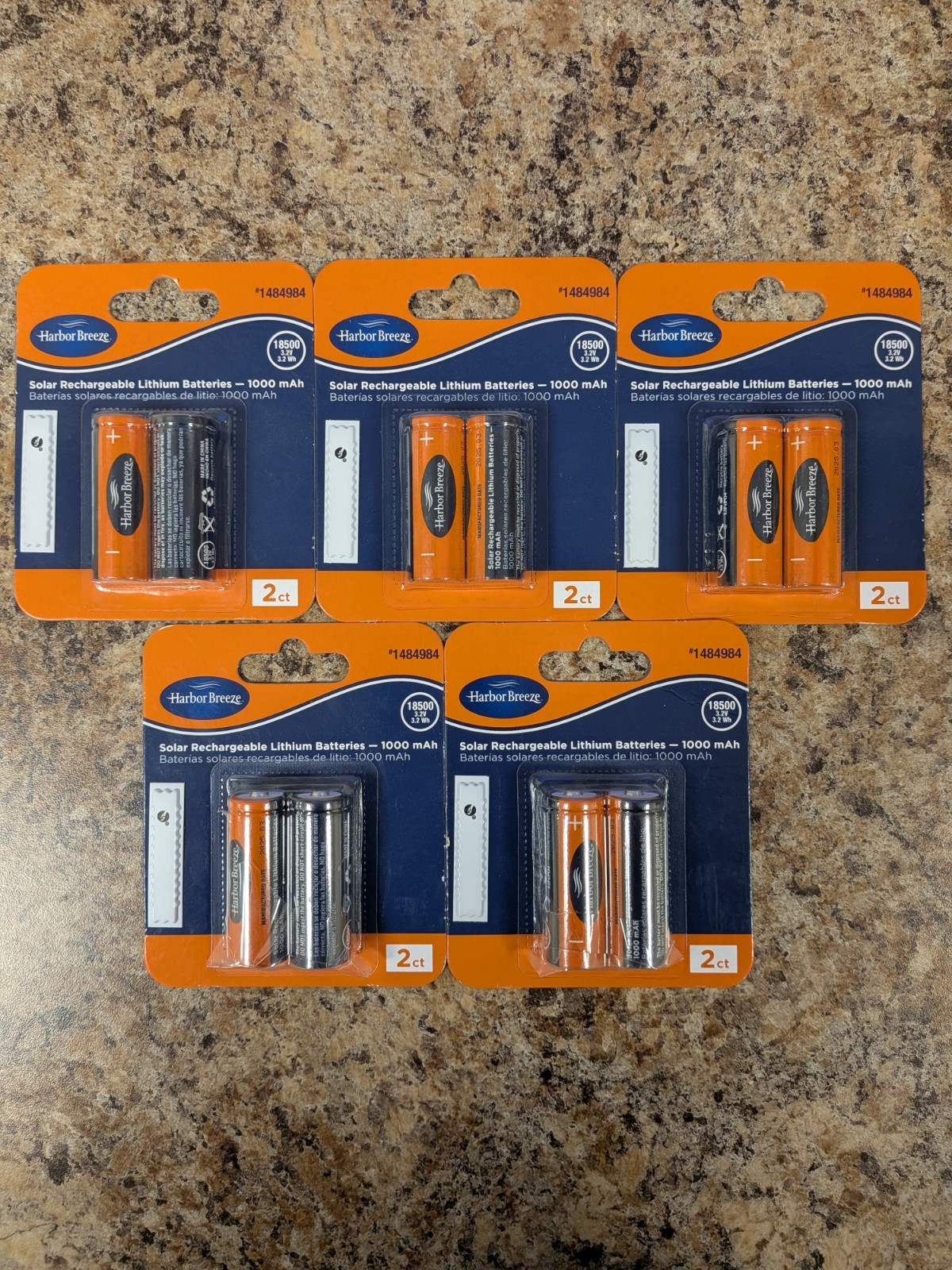 Harbor Breeze 1000mAh Solar Rechargeable 18500 3.2V Batteries, lot of 5 packs