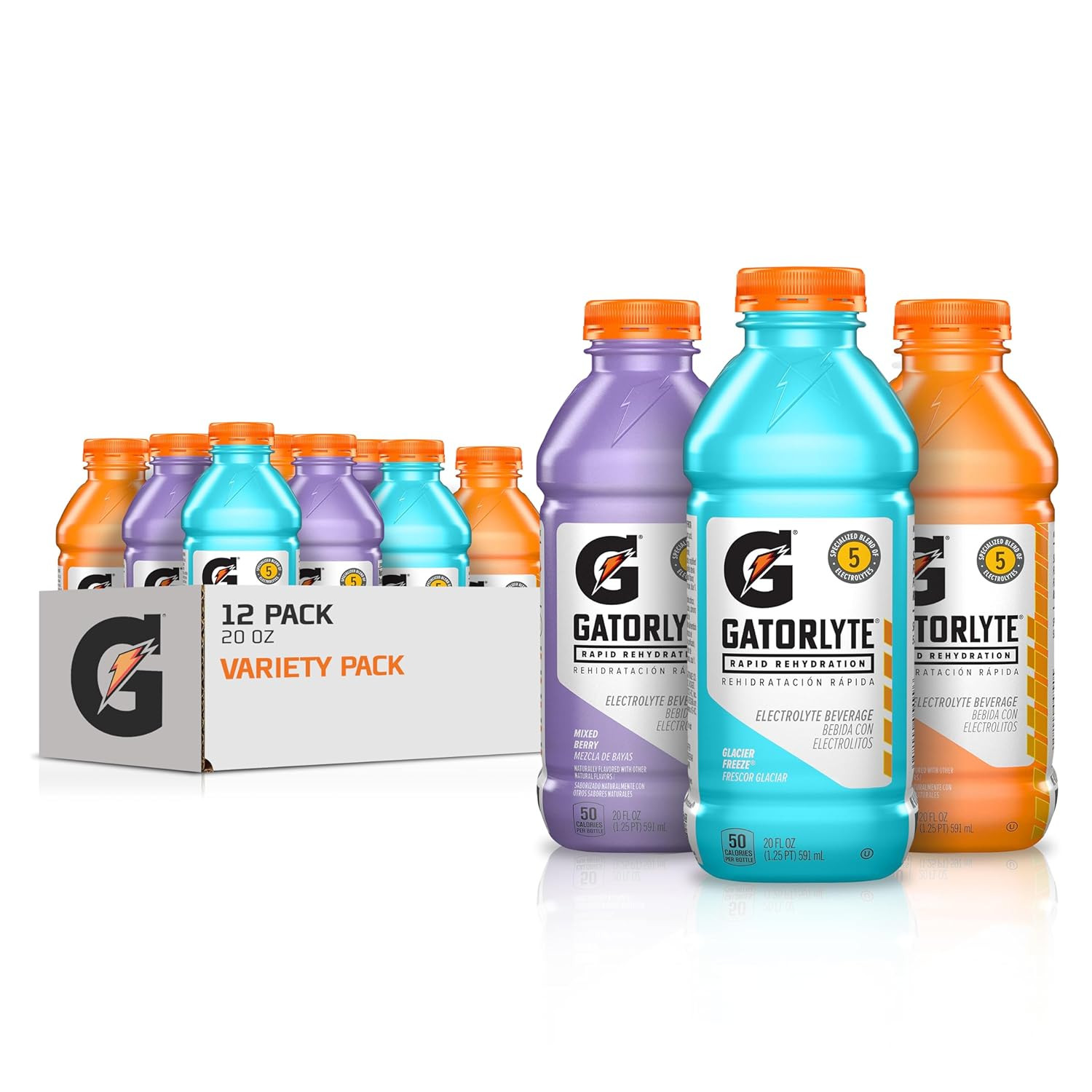 Gatorlyte Rapid Rehydration Electrolyte Drink, 3 Flavor Variety Pack 2.0, 20 Fl
