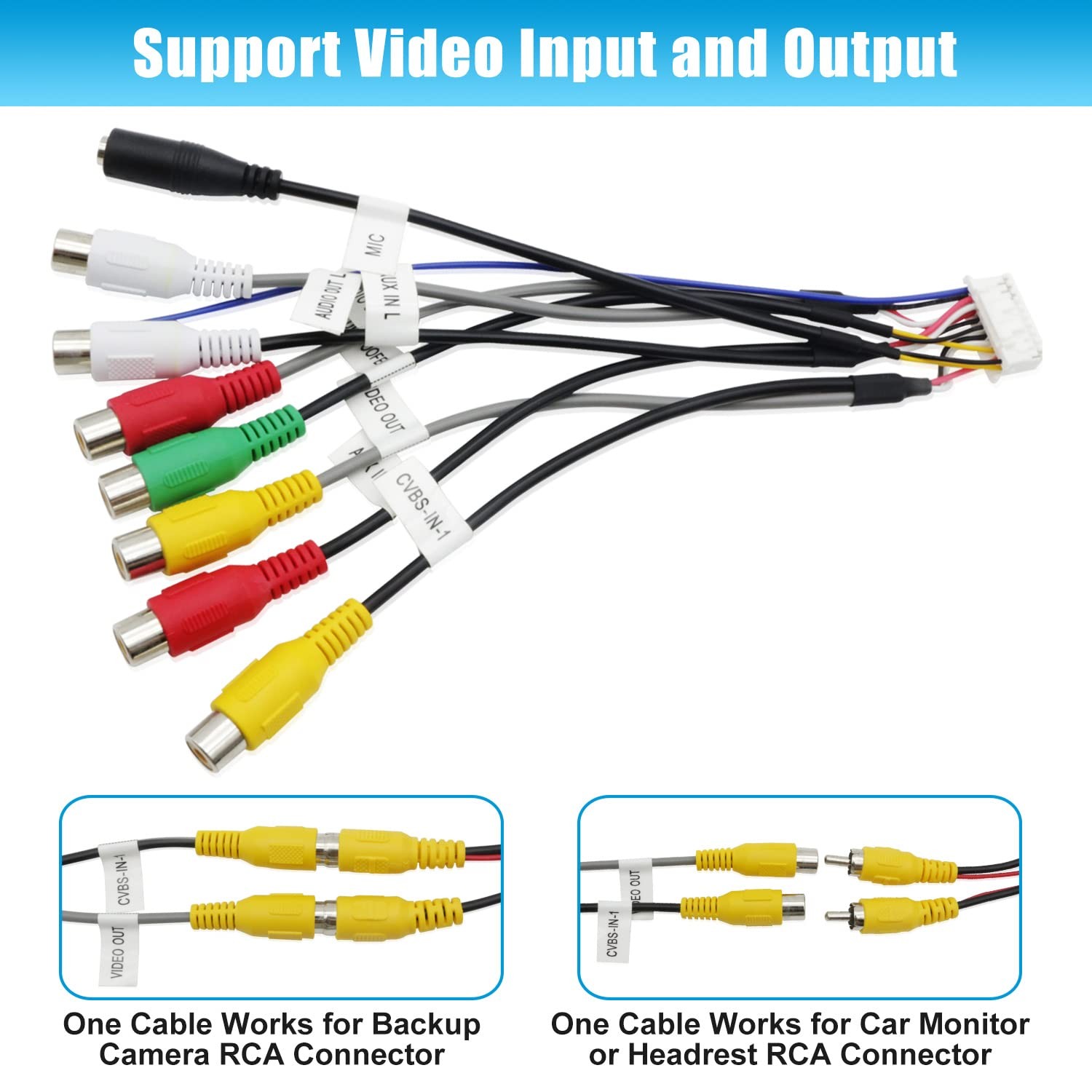 Fiegromech Android Car Stereo Radio RCA Cord Assembly 20 Pin Multicolored