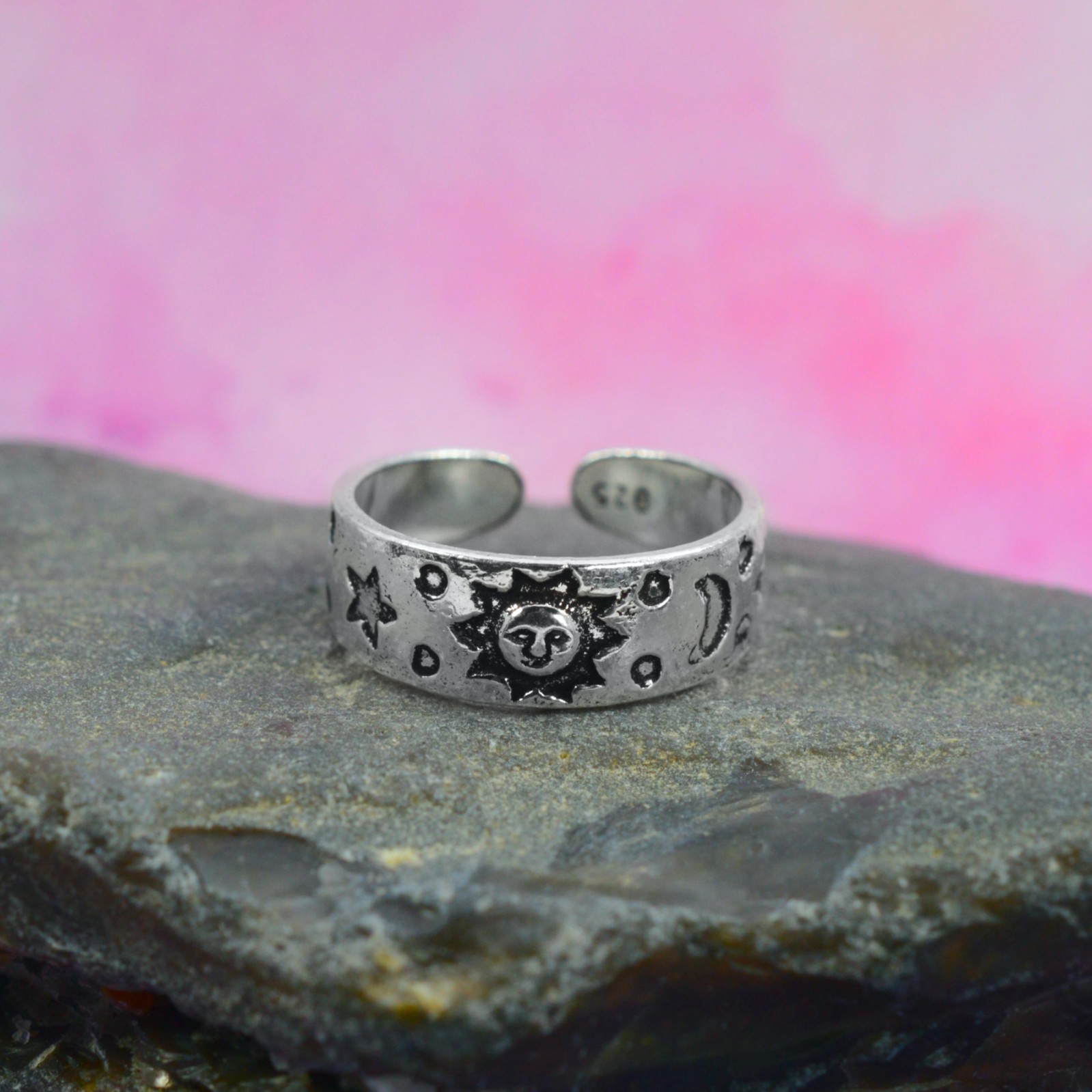 Sterling Silver 925 Sun, Moon and Stars Toe Ring