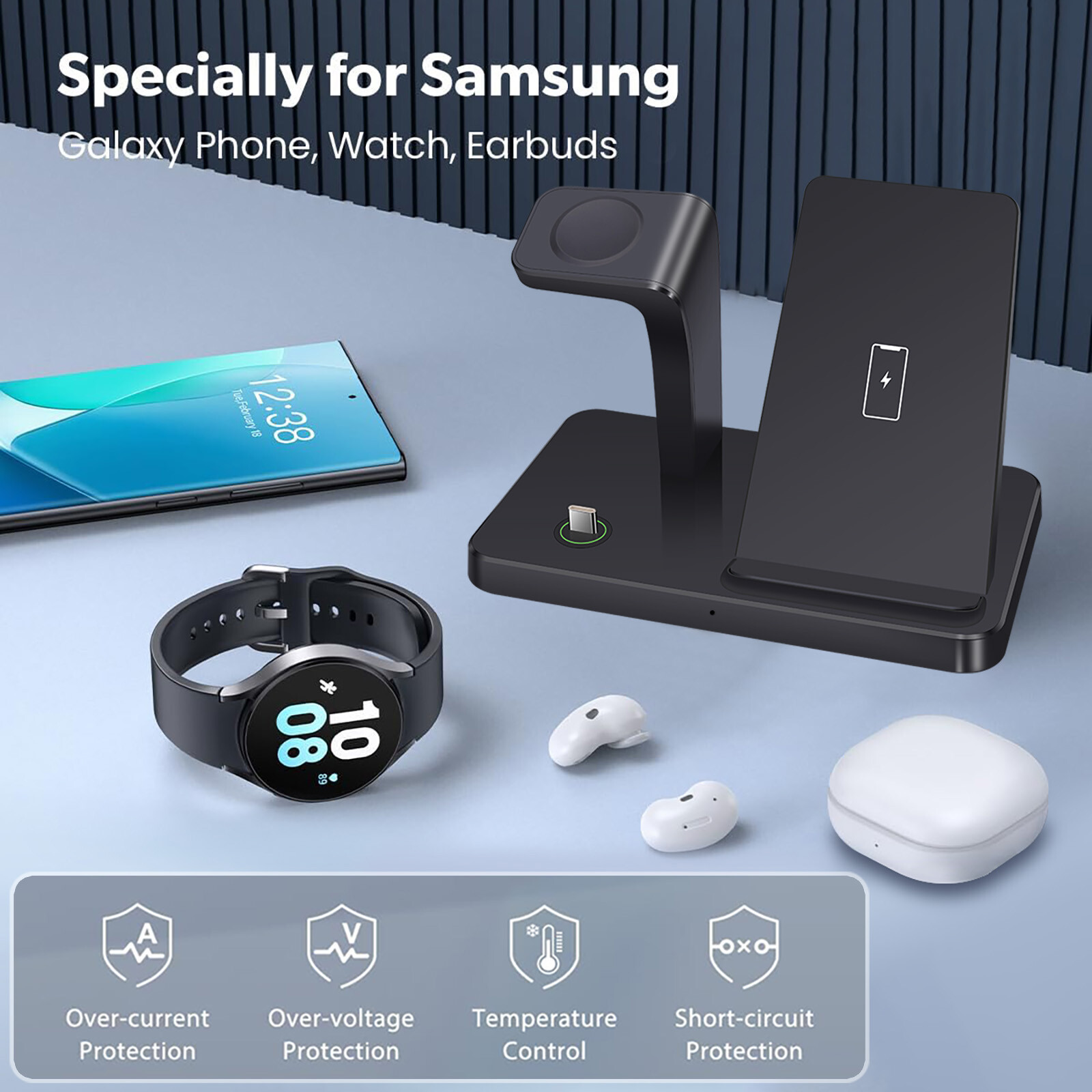 3In1 Fast Wireless Charging Station For Samsung Galaxy Watch 8/Ultra S26 S25 S24