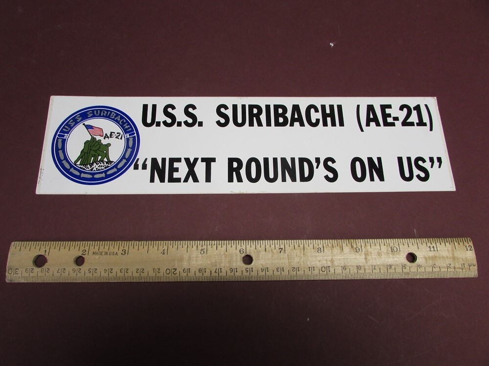Bumper Sticker AE-21 USS SURIBACHI US NAVY Ship Squadron Cruise Patch Image