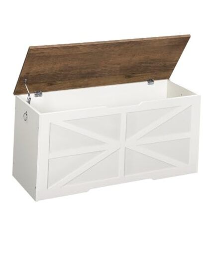 Storage Chest, 39.4" Wooden Storage 39.4"L x 15.7"W x 19"H Walnut + White
