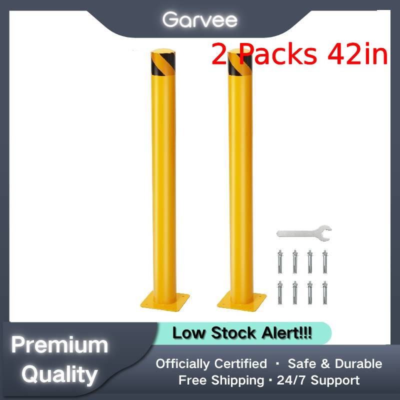Safety Bollard Post 42in Steel 4.5in Diameter 8 Anchor Bolts 2 Packs Traffic