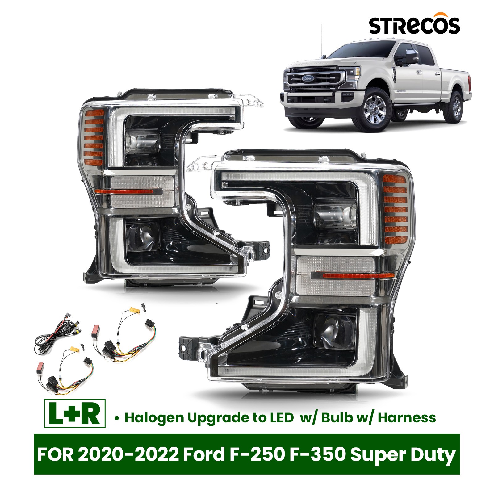 Halogen Upgrade LED Headlight For 2020-2022 Ford F250 Super Duty Chrome Pair Set