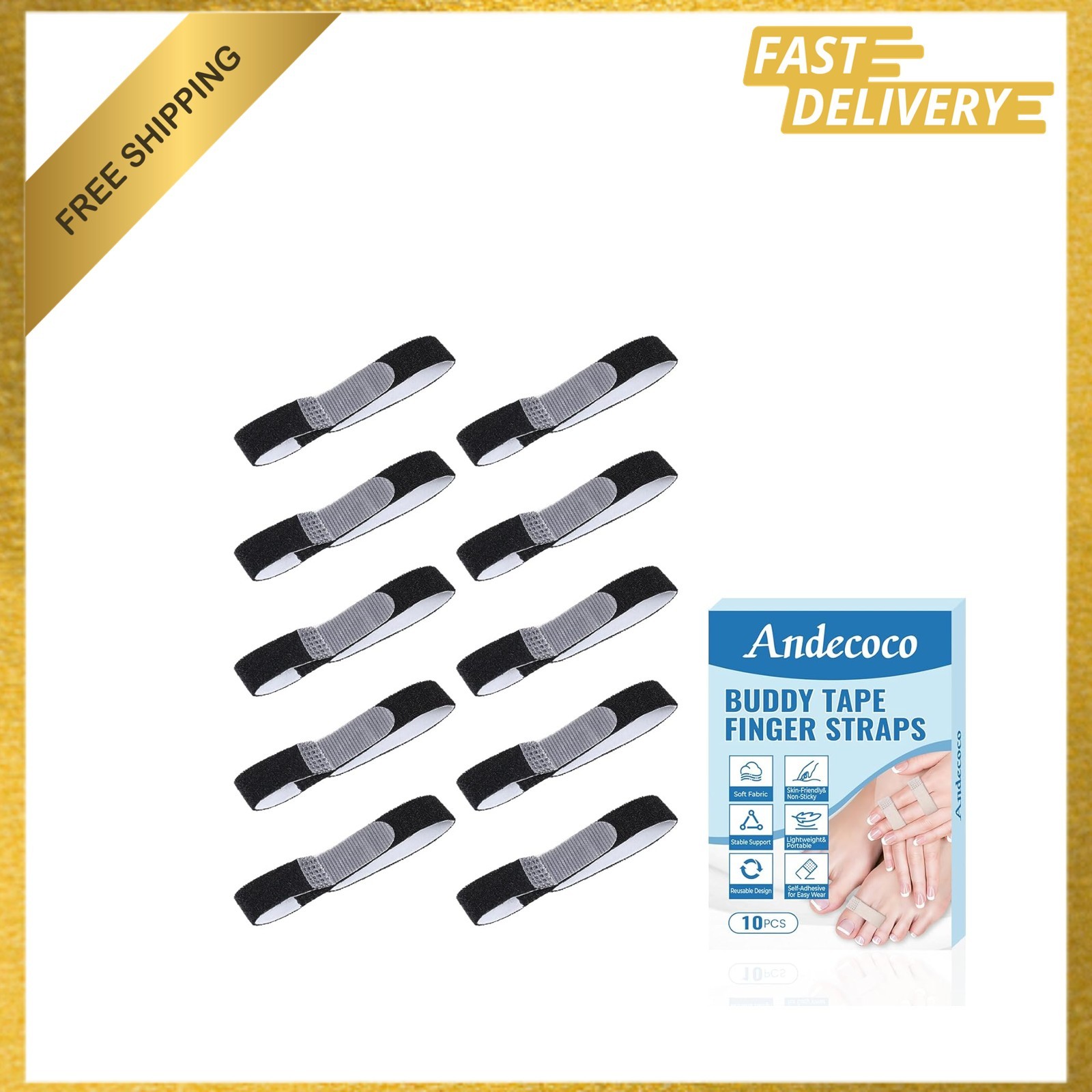 Buddy Tape Finger Straps 10pcs Black Finger Wrap Band Splint for Fingers, Buddy