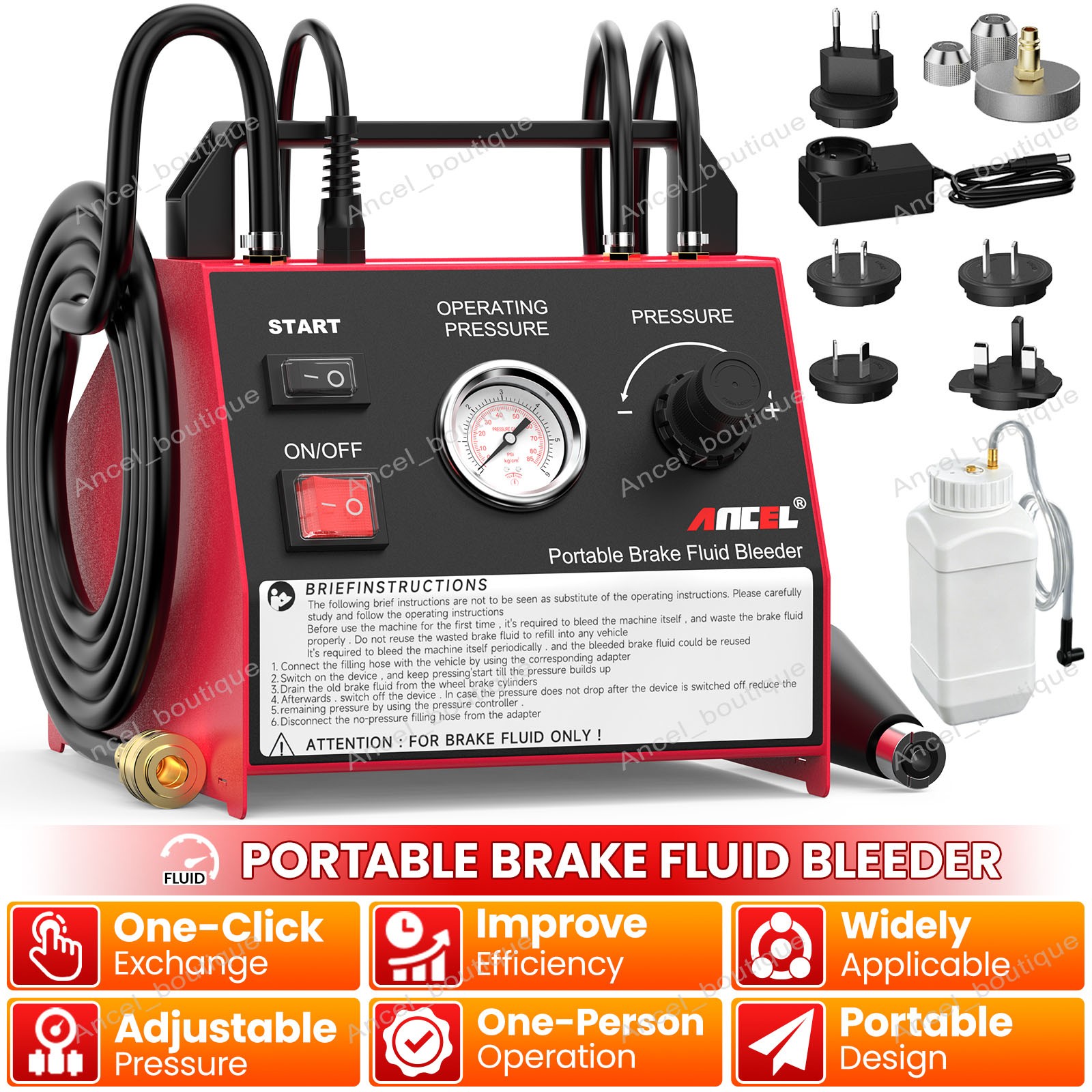 ANCEL BR2000 Portable Brake Fluid Bleeder Kit One-Person Operation Tool For GMC