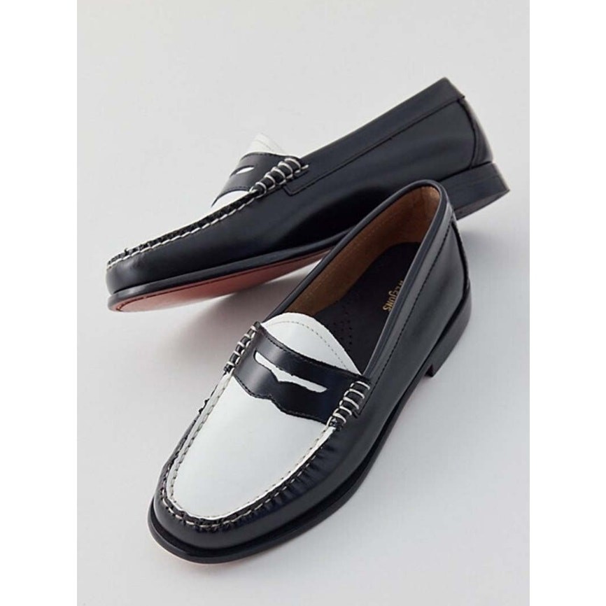 G.H. Bass WHITNEY WEEJUNS Penny Loafers in Black White Leather Size 8.5 $198