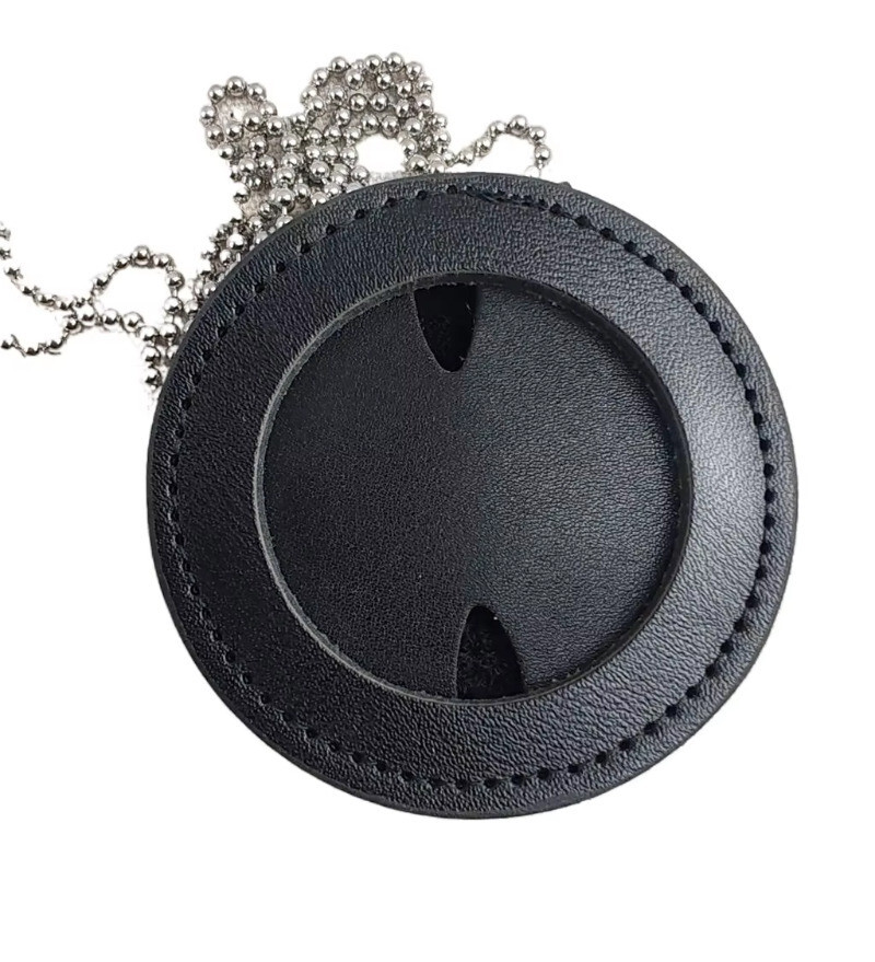 303528 TACTICAL OFFICER BELT CLIP BADGE HOLDER LEATHER CLIP ON BELT & NECK CHAIN