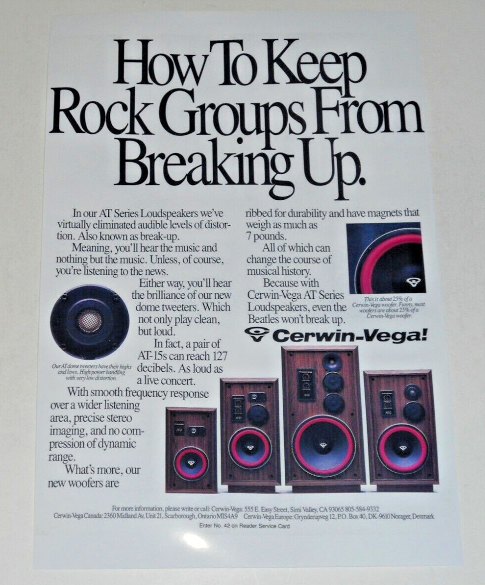 Cerwin Vega AT Series AT-15 Audiophile Poster 1988 19" x 13" Legendary Speakers