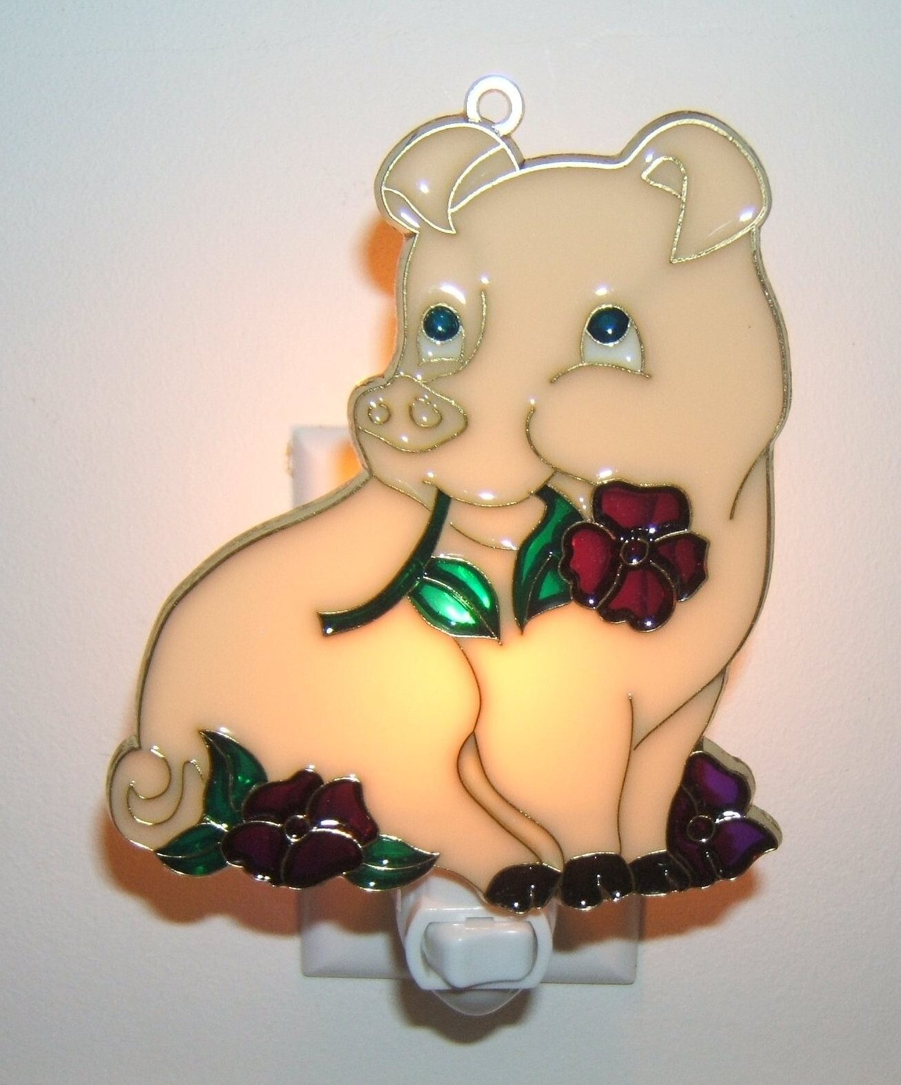 New Cute Pig with Purple Flowers Night Light Home Decor Free Ship