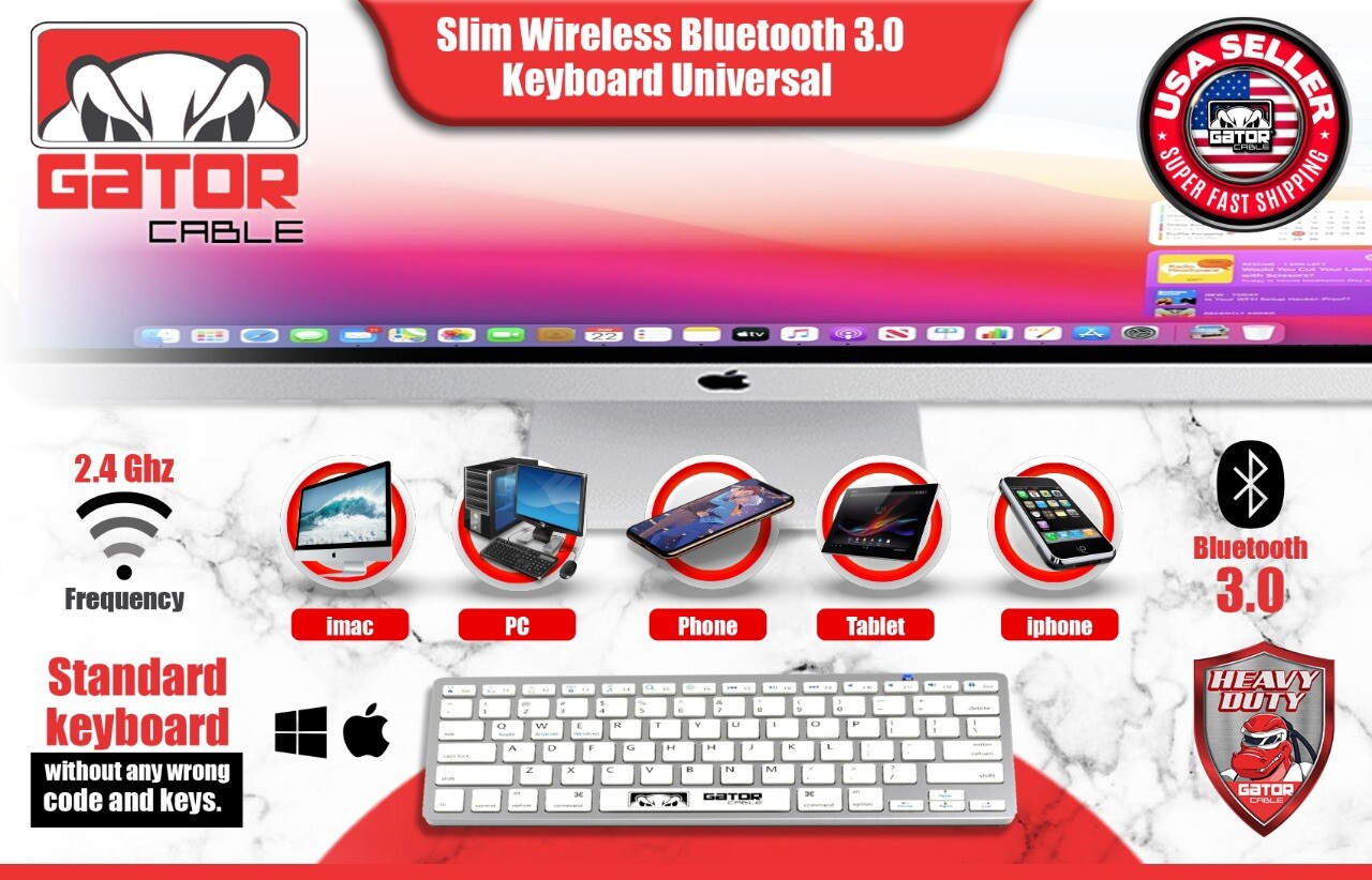 Wireless Bluetooth Keyboard For Windows PC Mac iOS Android iPhone Tablet Slim