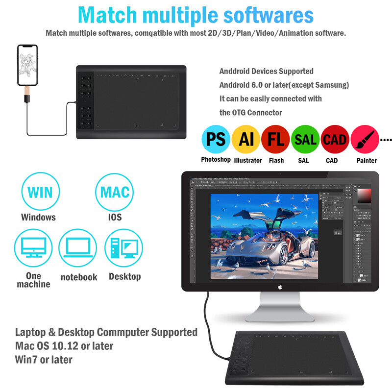 Professional Digital Graphic Drawing Tablet HD Screen, Battery-free Pen, NEW