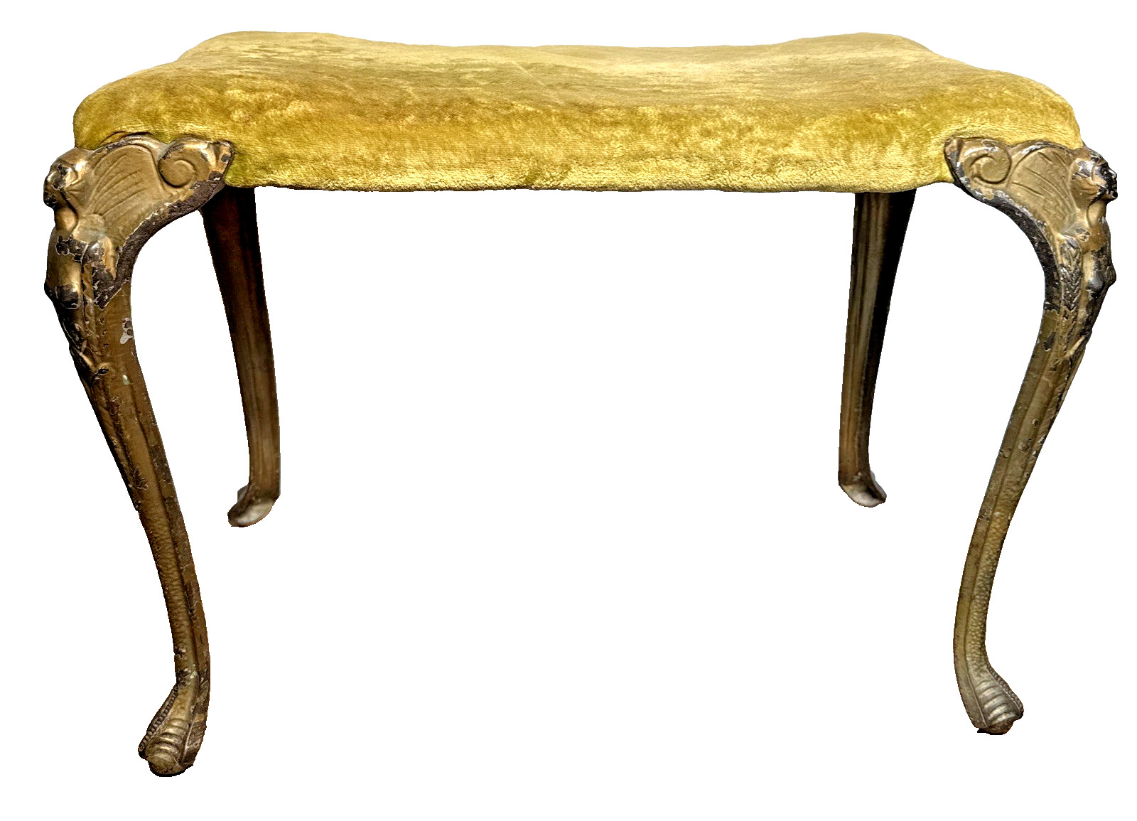 1920s Antique Bench Metal Legs Winged Goddess Art Nouveau Deco Gold Green Stool