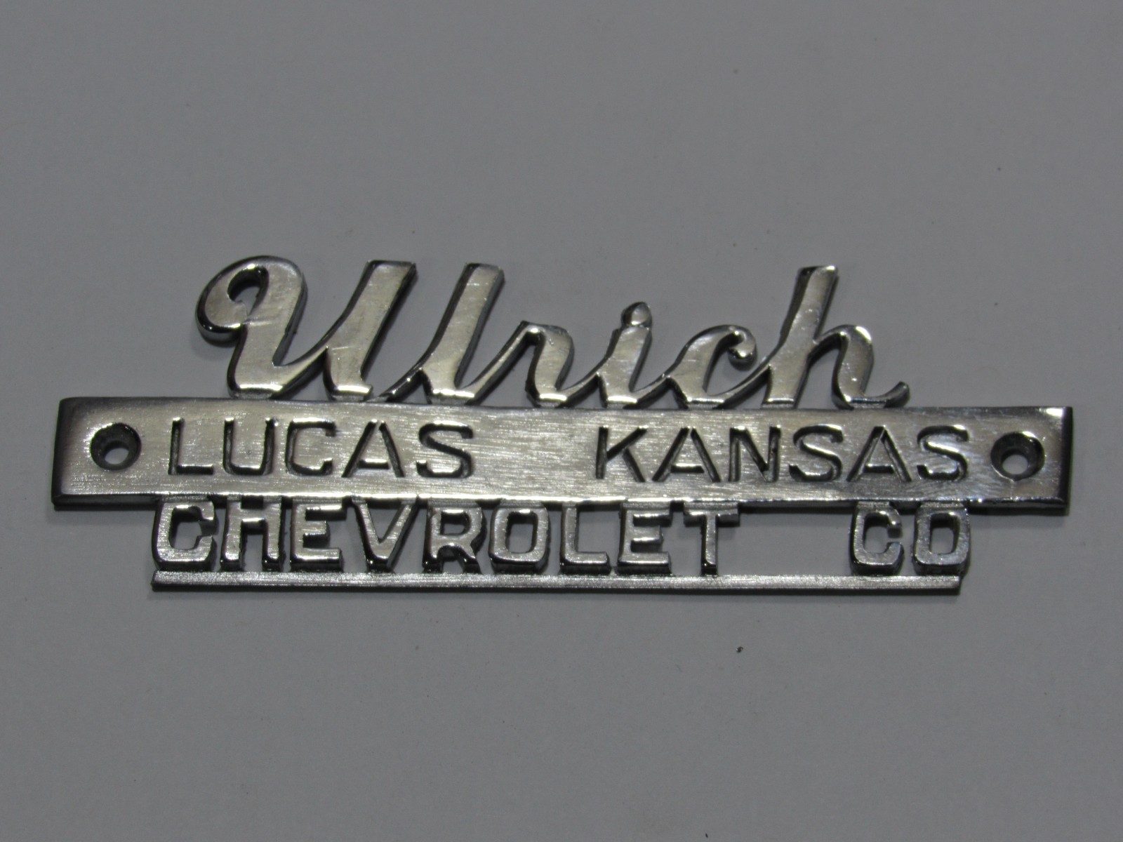 VTG Ulrich Chevrolet Lucas Kansas Metal Dealership Badge Emblem Tag KS Oil Gas