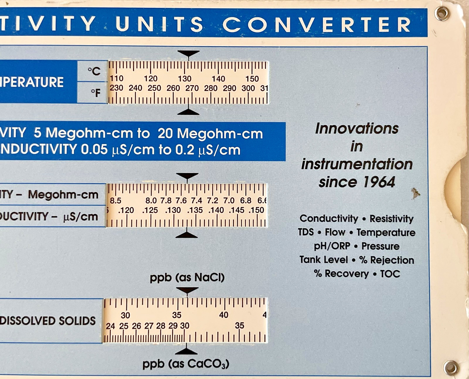 Liquid Flow Calculator + Resistivity / Conductivity units converter Slide Chart