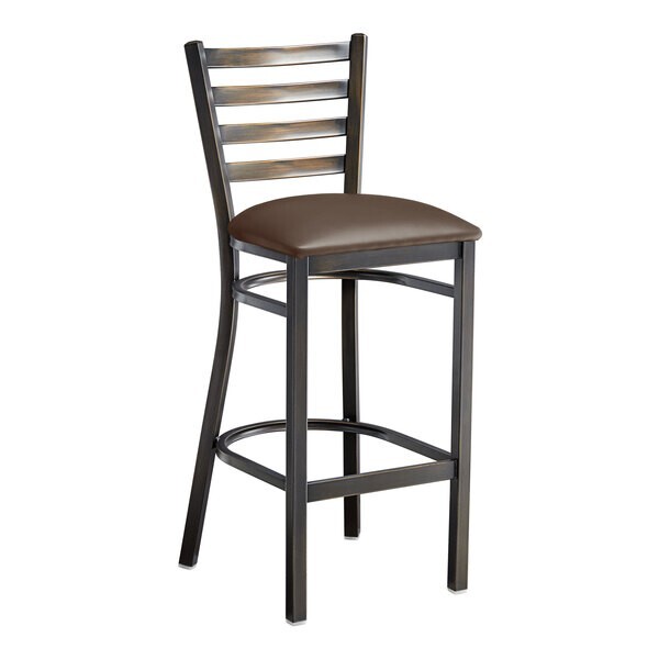 10 PACK Distressed Copper Ladder Back Metal Restaurant Barstool With Brown Vinyl