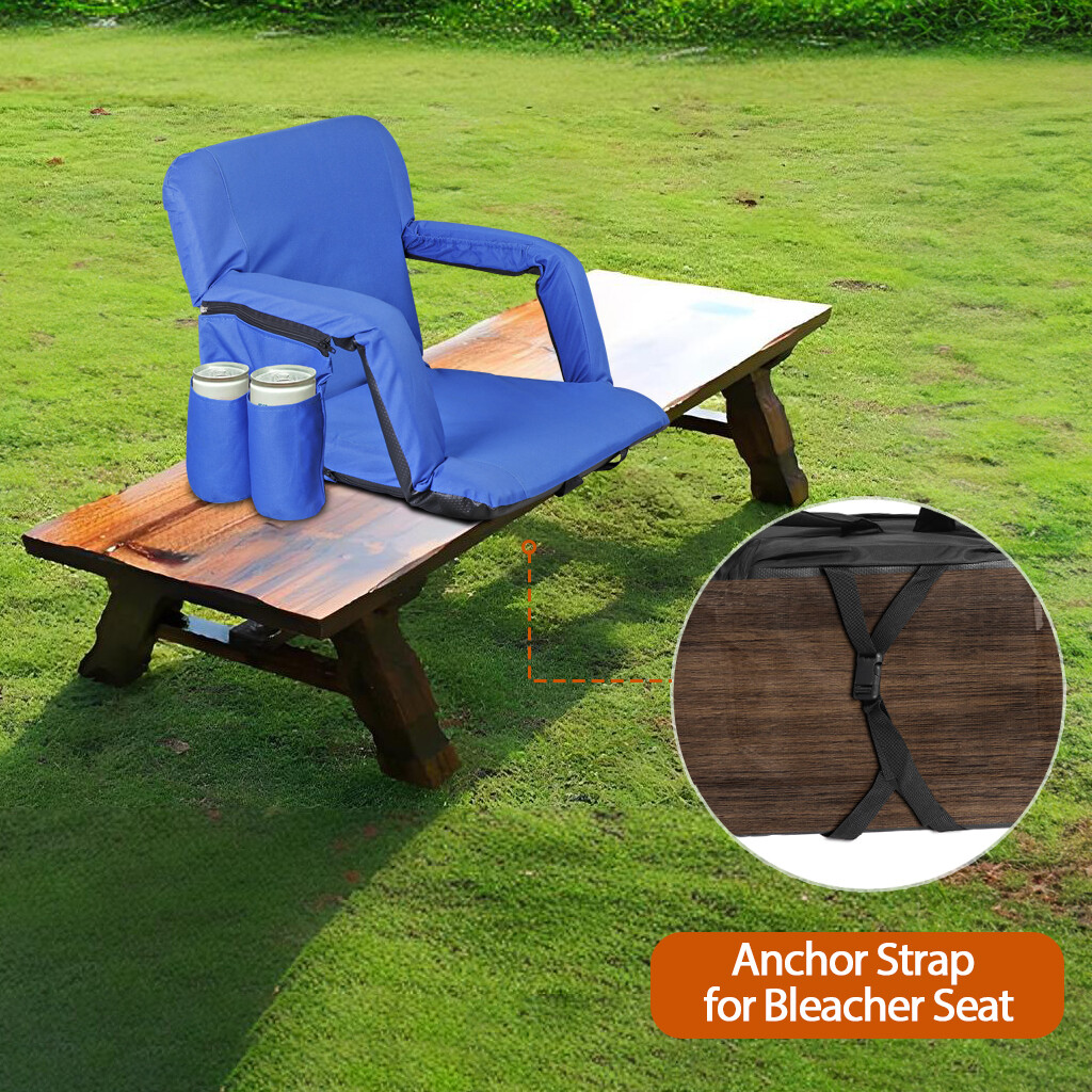 2X Blue Bleacher Chairs Easy Carry Stadium Seats Padded Cushion W/ Backs Pocket