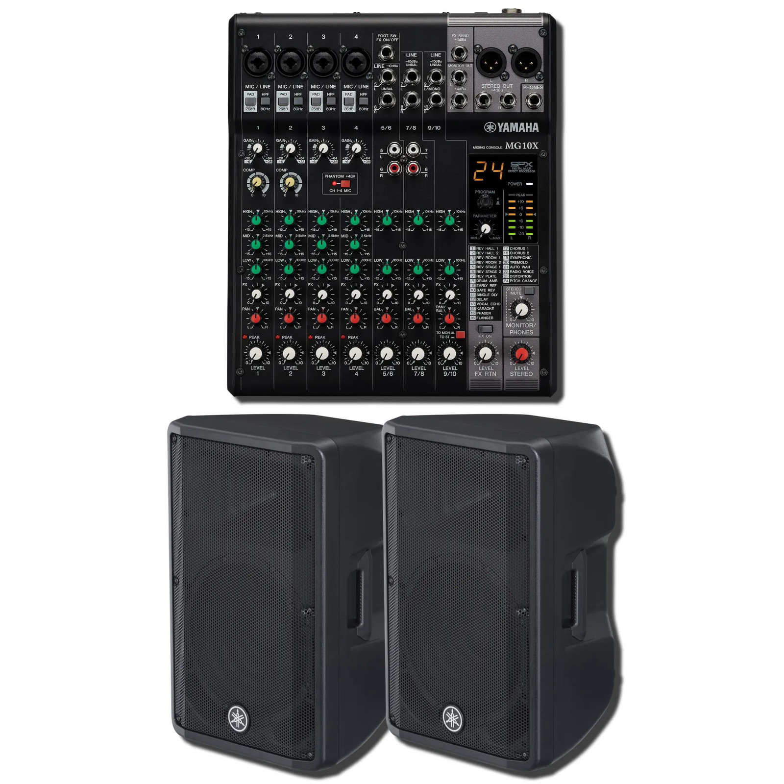Yamaha MG10X CV 10-Ch Mixer w/ 2x DBR12 1000W Powered Speakers Bundle