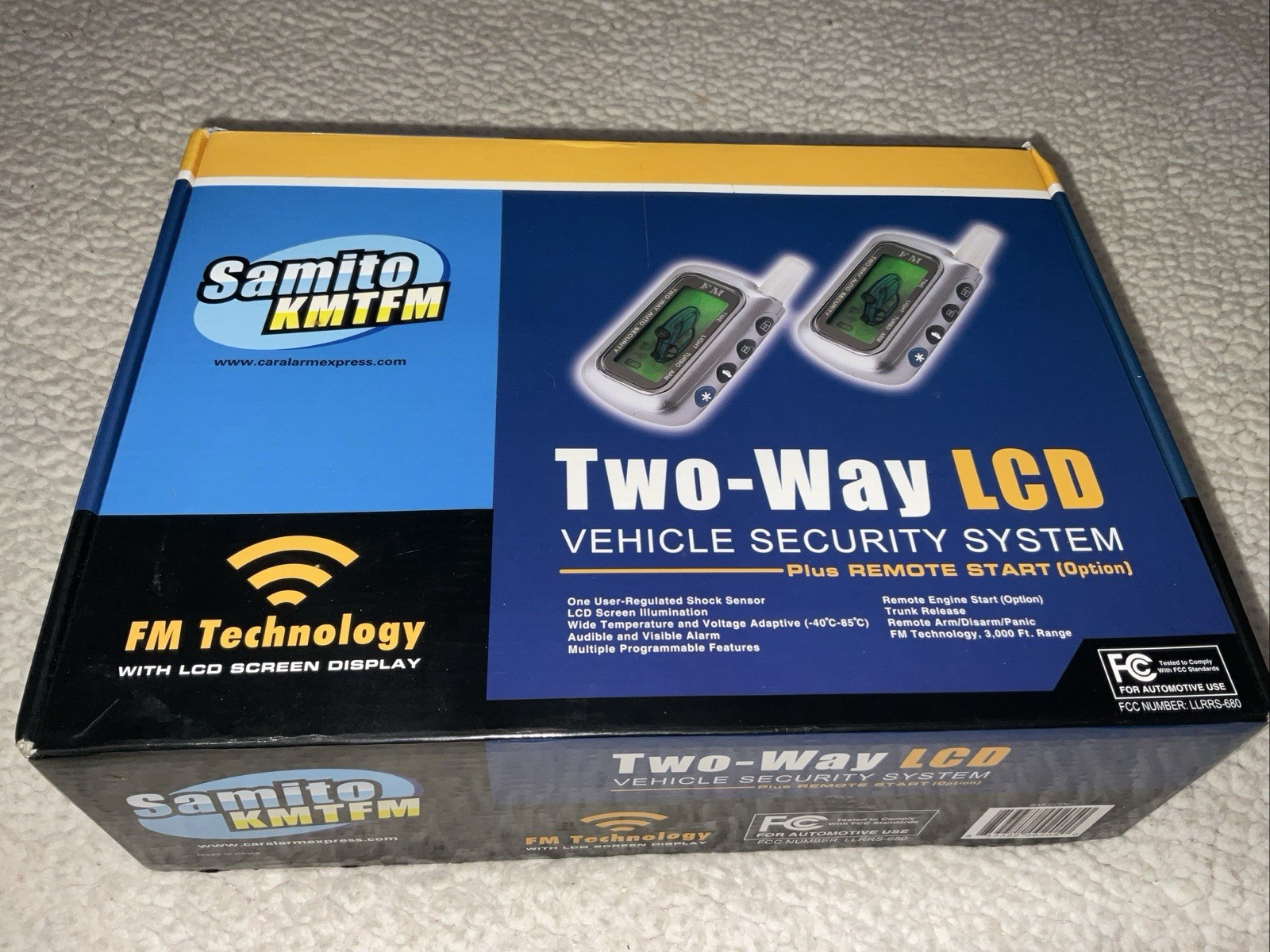 Samito KMTFM LLRRS-680 Two-Way FM LCD Car Alarm Remote Start System, 2 Remotes