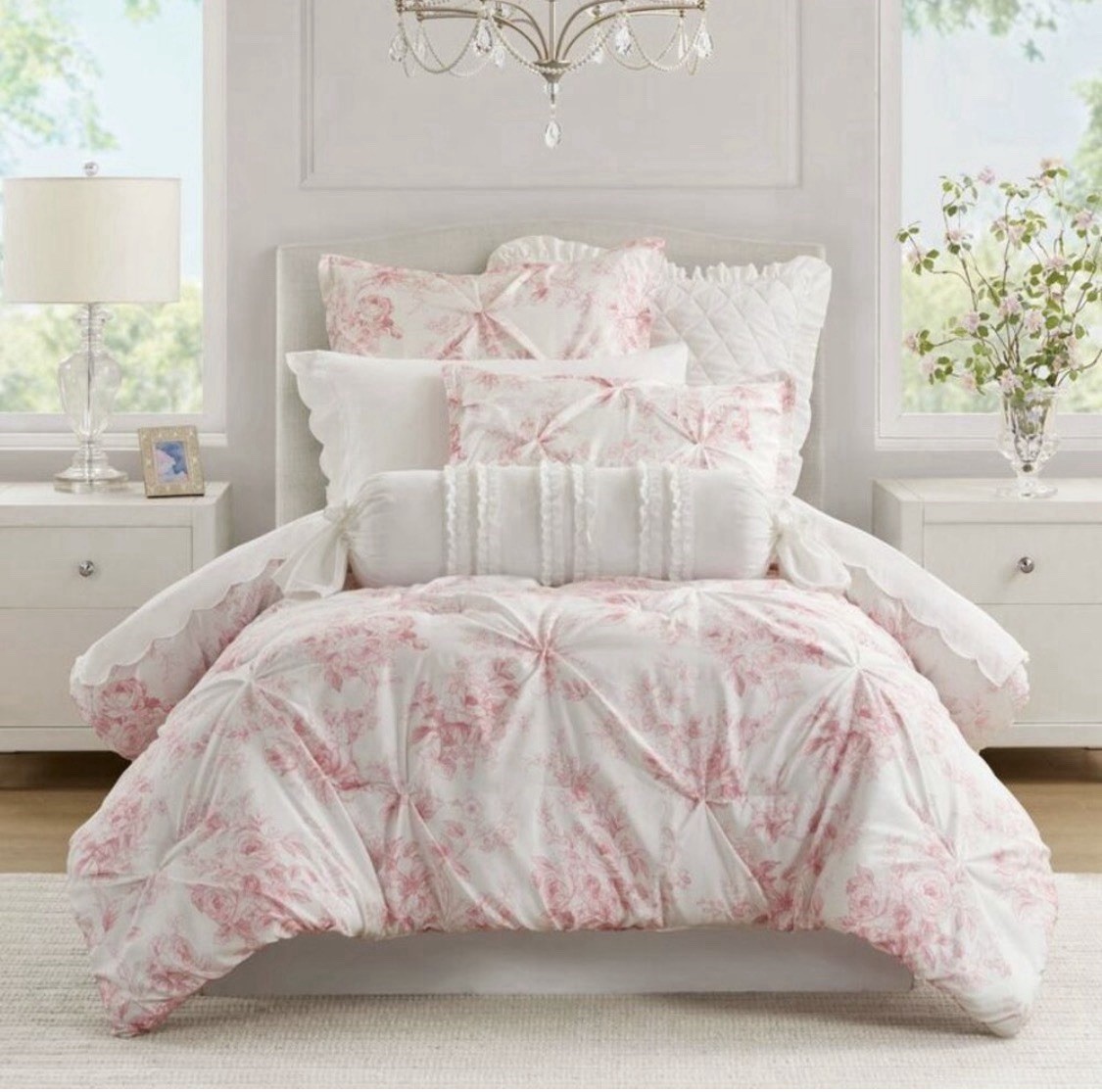 Armoire Collection Pink White Floral Pillow Sham