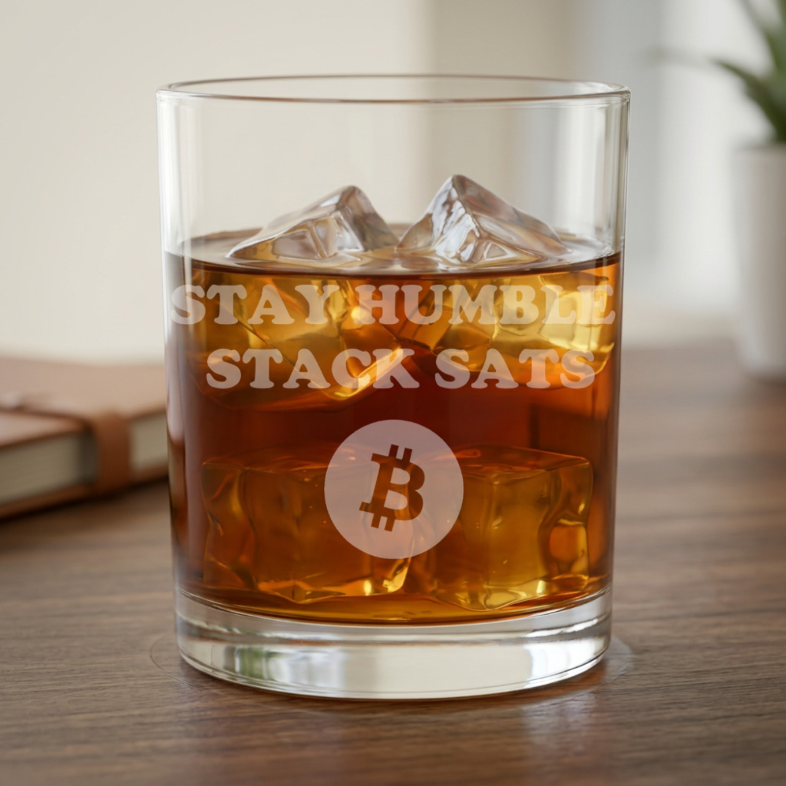 Bitcoin Whiskey Glass 11oz "Stay Humble Stack Sats" Crypto Gift Lead-Free