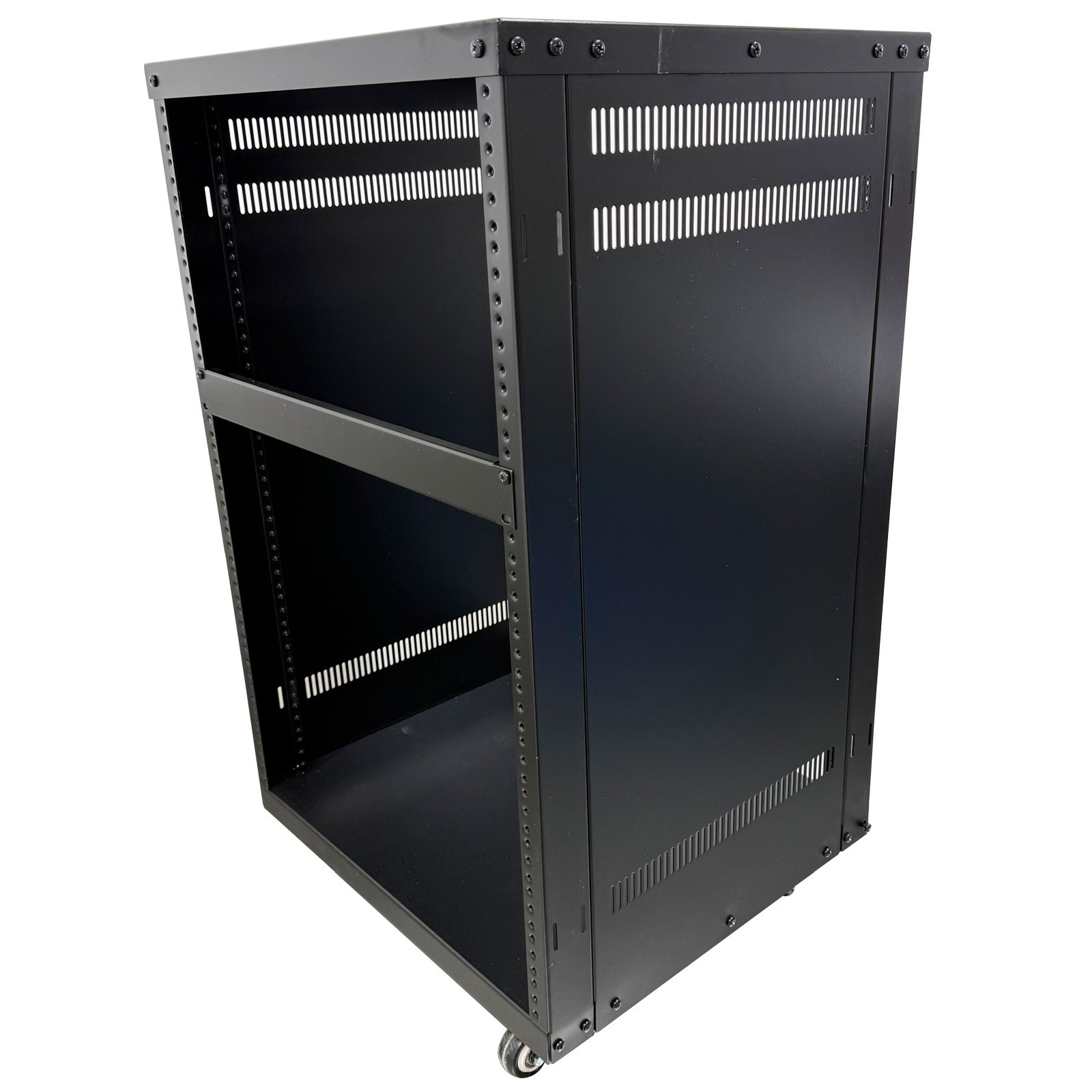 12 Space Studio Rack Case with 4" Caster Wheels 12U Open-Frame Server Rack