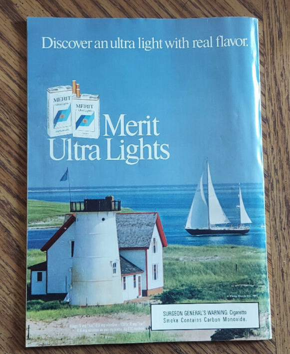 MERIT ULTRA LIGHTS CIGARETTE MAGAZINE PRINT AD SAILBOAT LIGHT HOUSE