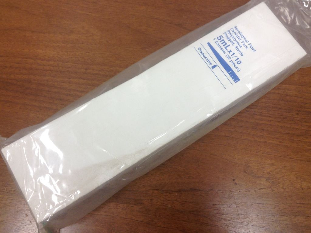 Serological Pipet-Canister Pack of 50, Polystyrene, Plugged, Sterile- 5mL x 1/10