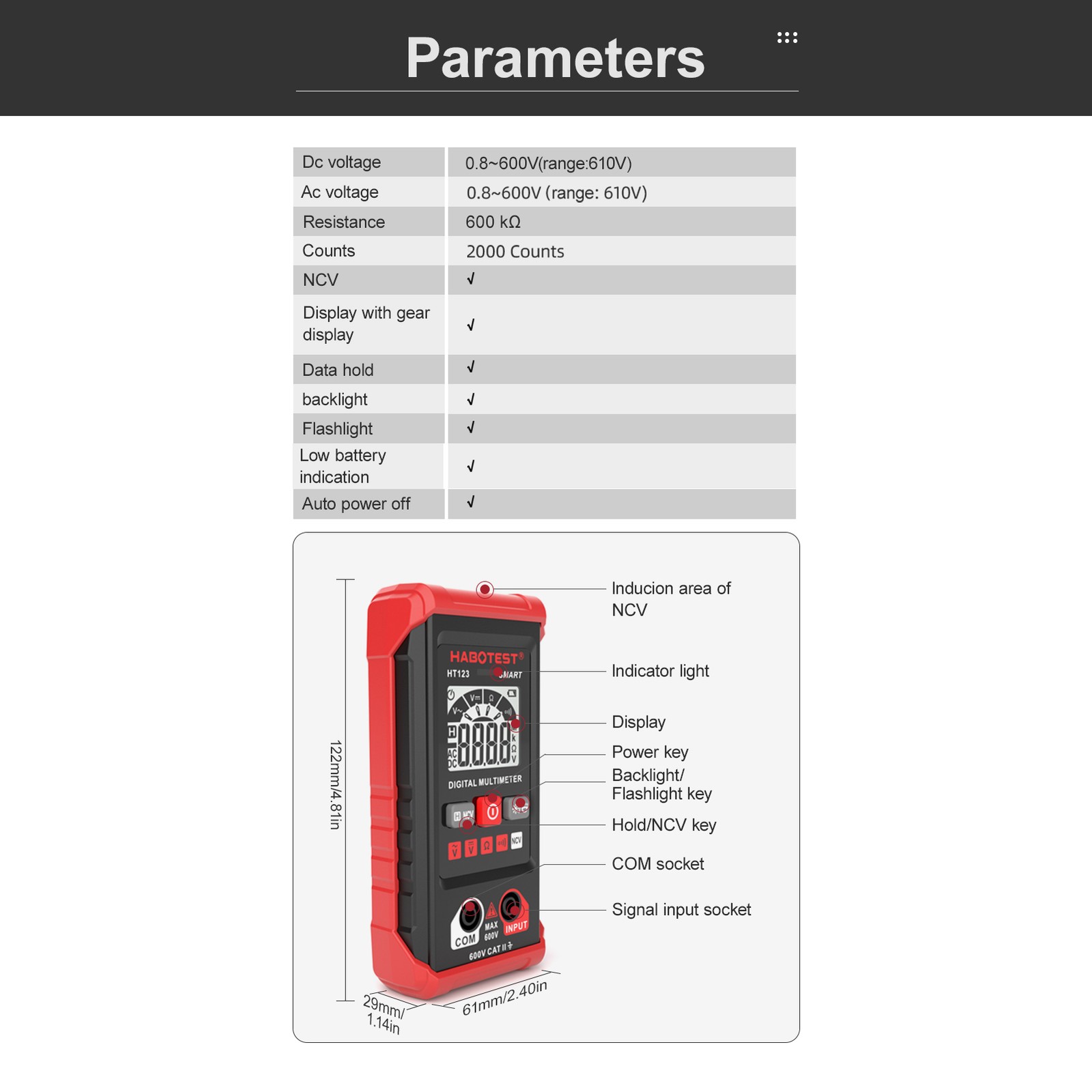 Intelligent Mini Multimeter With NCV Test For Home Use Auto Range