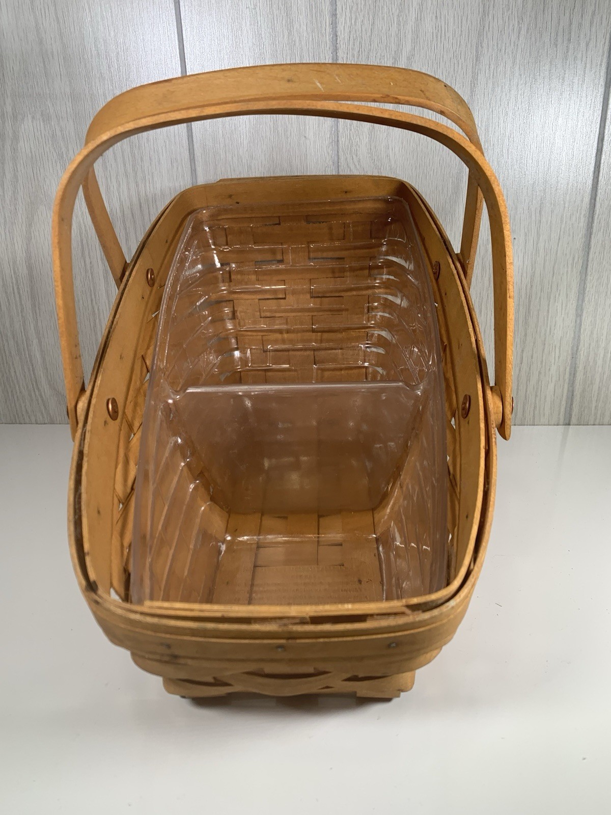 1999 Longaberger Vegetable Basket 2 Compartment Protector double handle Vintage
