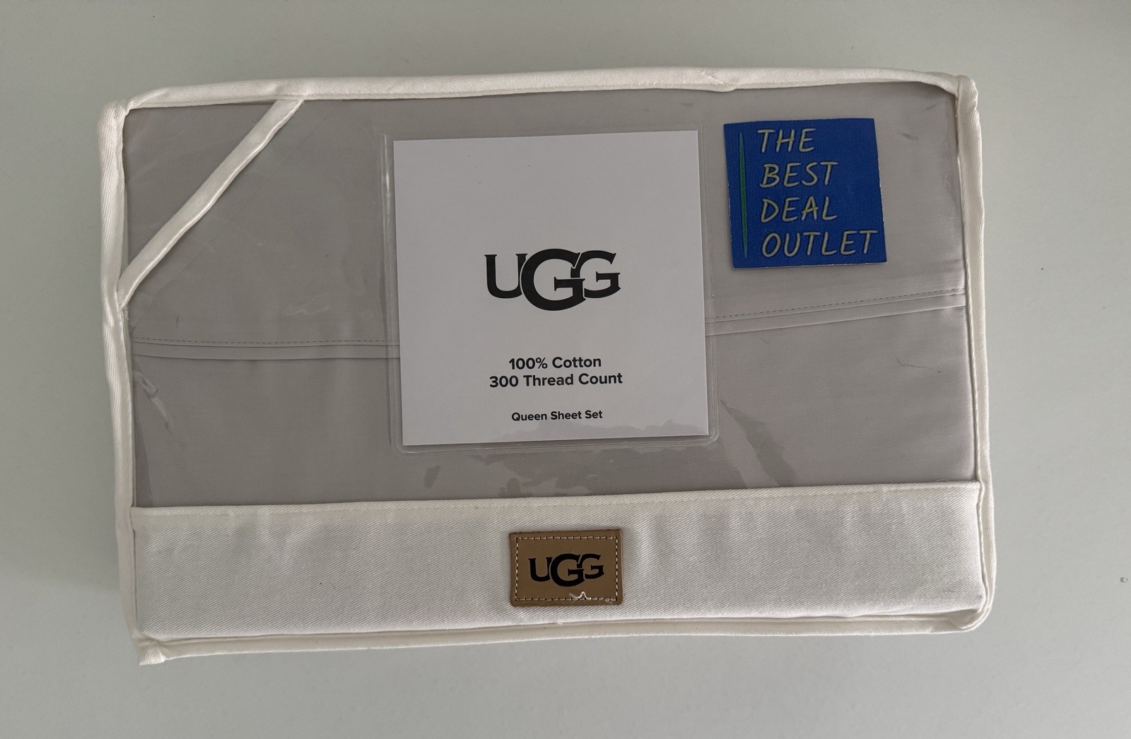 New UGG Iona Queen Sheet Set 4 PCS 100% Cotton 300 Threads Gray Stone Solid