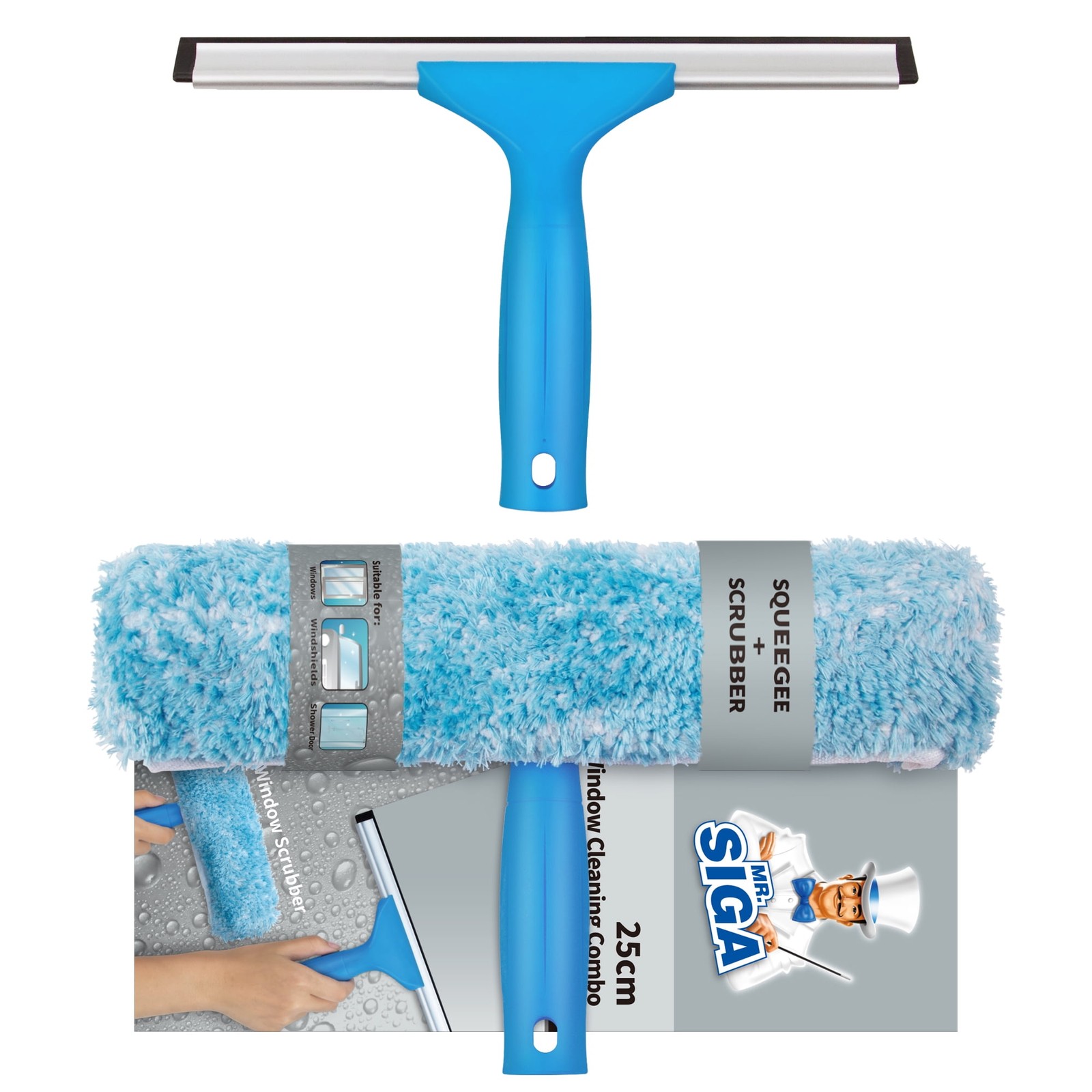 MR.Siga Professional Window Cleaning Combo Squeegee and Microfiber Window Scrubb