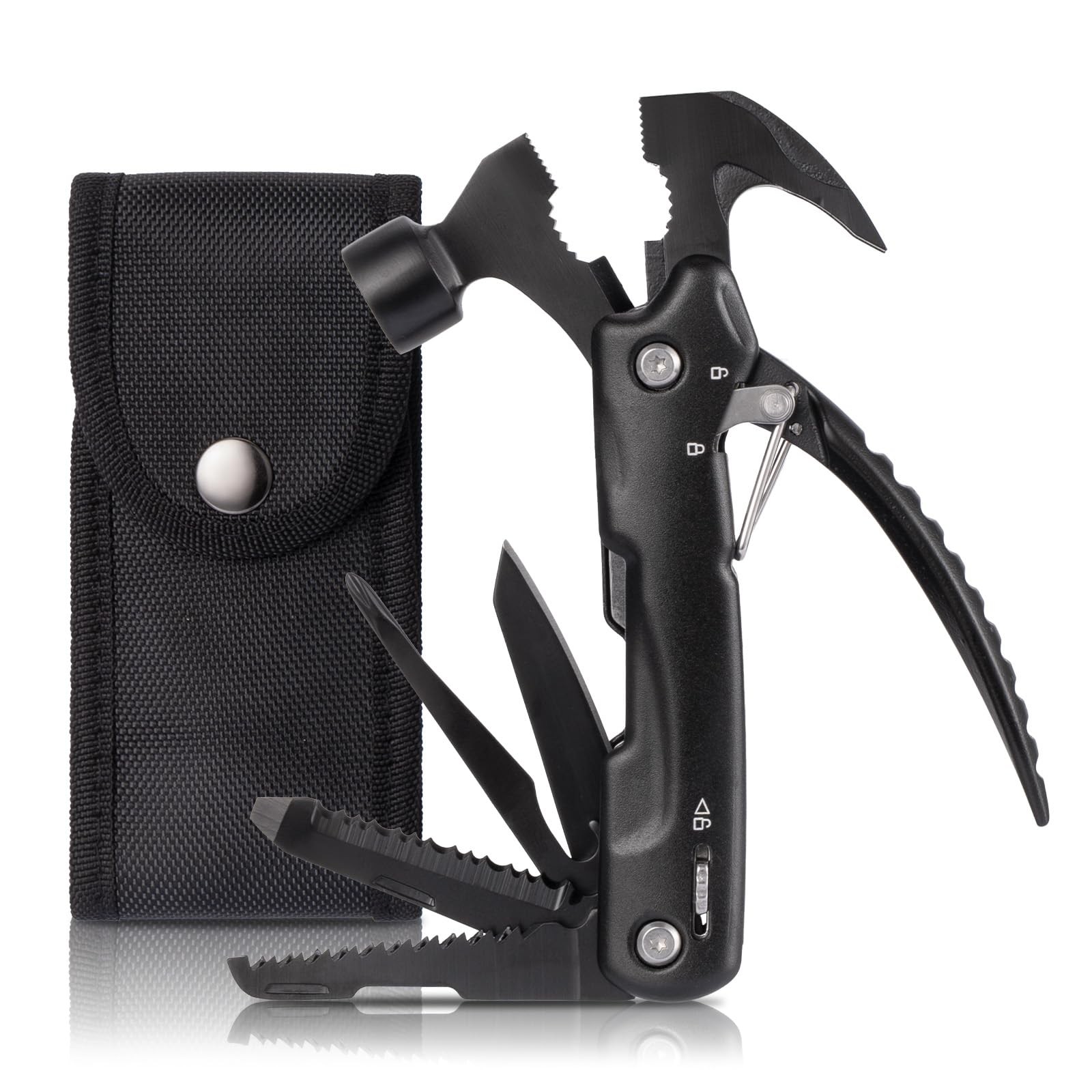 12-in-1 Mens Multi tool Hammer - Portable 13.5cm Mini Multitool Black