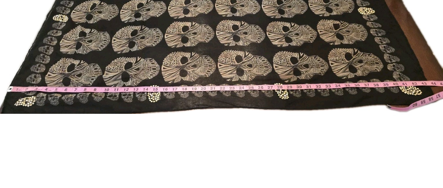 Women Scarf Skull Shawl Soft Long Elegant Classical Sheer Black Beaded Halloween