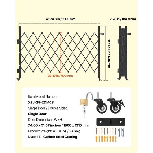 Single Folding Security Gate, Lockable Scissor Gate with 360?° Swivel Caster
