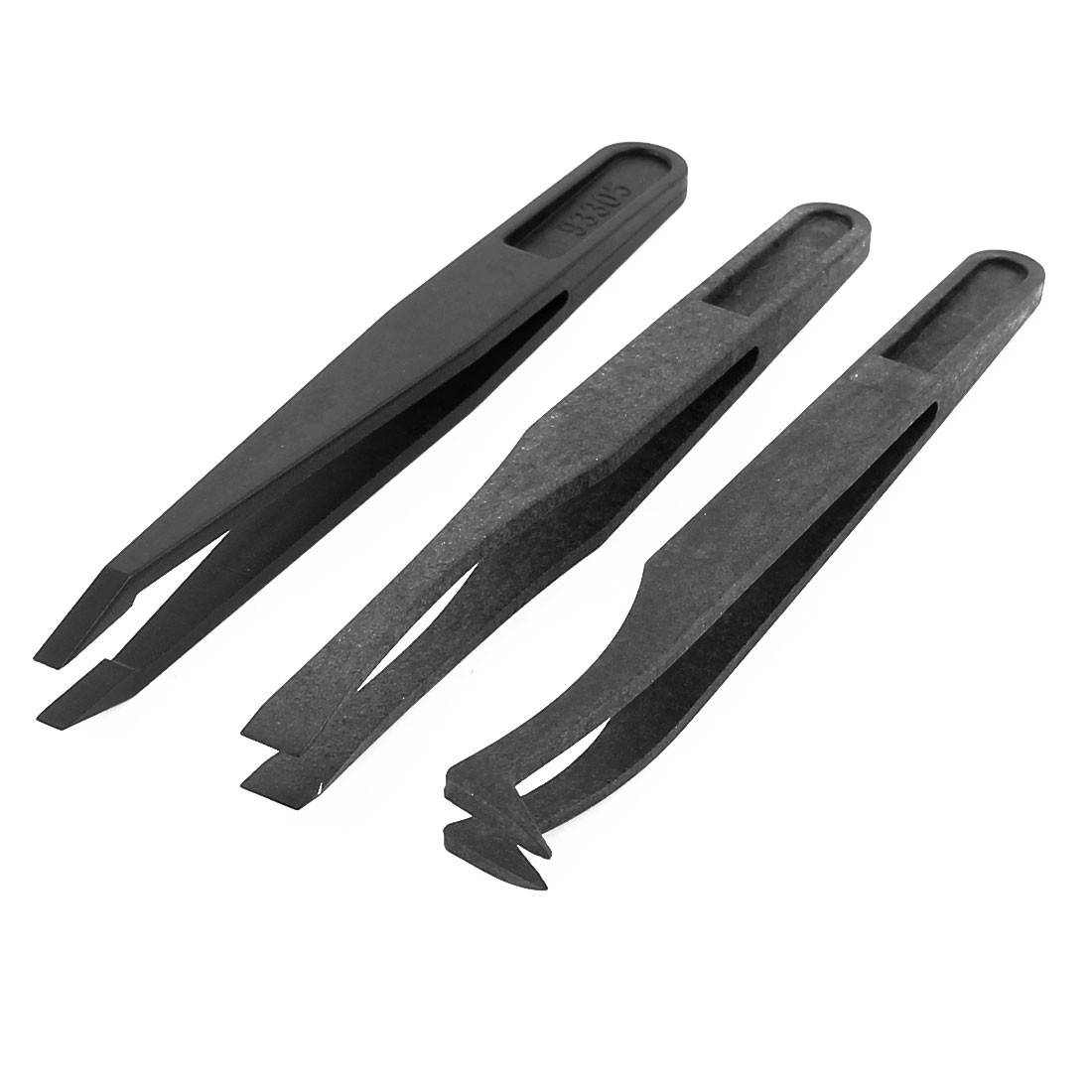 3 Pcs Black Plastic Anti Static Slant Straight Olecranon Tip Tweezer 12cm Length