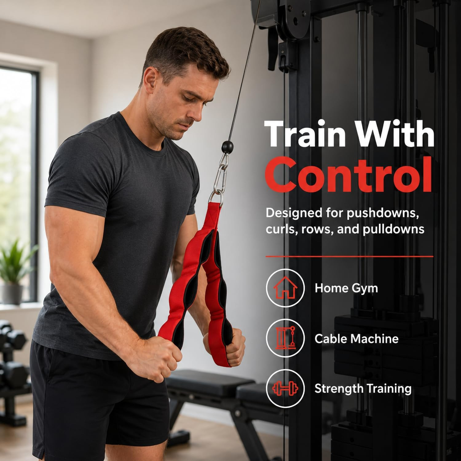 Tricep Rope Cable Attachment, 27 Inch Multi-Grip Pulldown Strap | PP Webbing, Pa