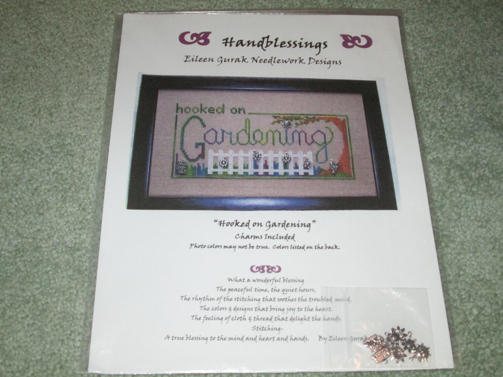 NEW & RARE HANDBLESSINGS "HOOKED ON GARDENING" CROSS STITCH CHART & CHARMS