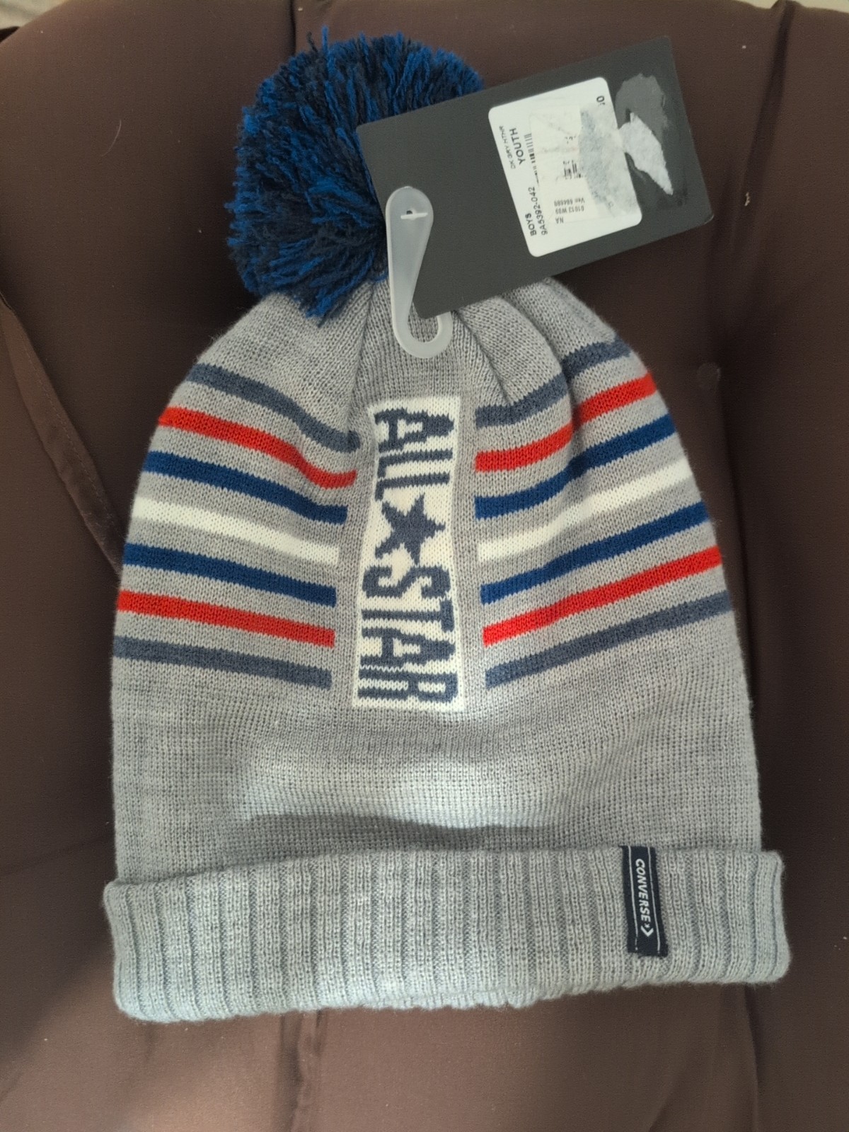 Converse All Star Youth Boys Knit Cuffed  Beanie Hat NWT Dark Gray