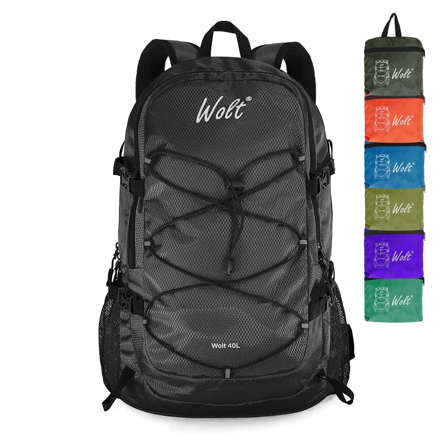 WOLT 40L Packable Travel Backpack, Foldable 6.3*13*20 inches, Black