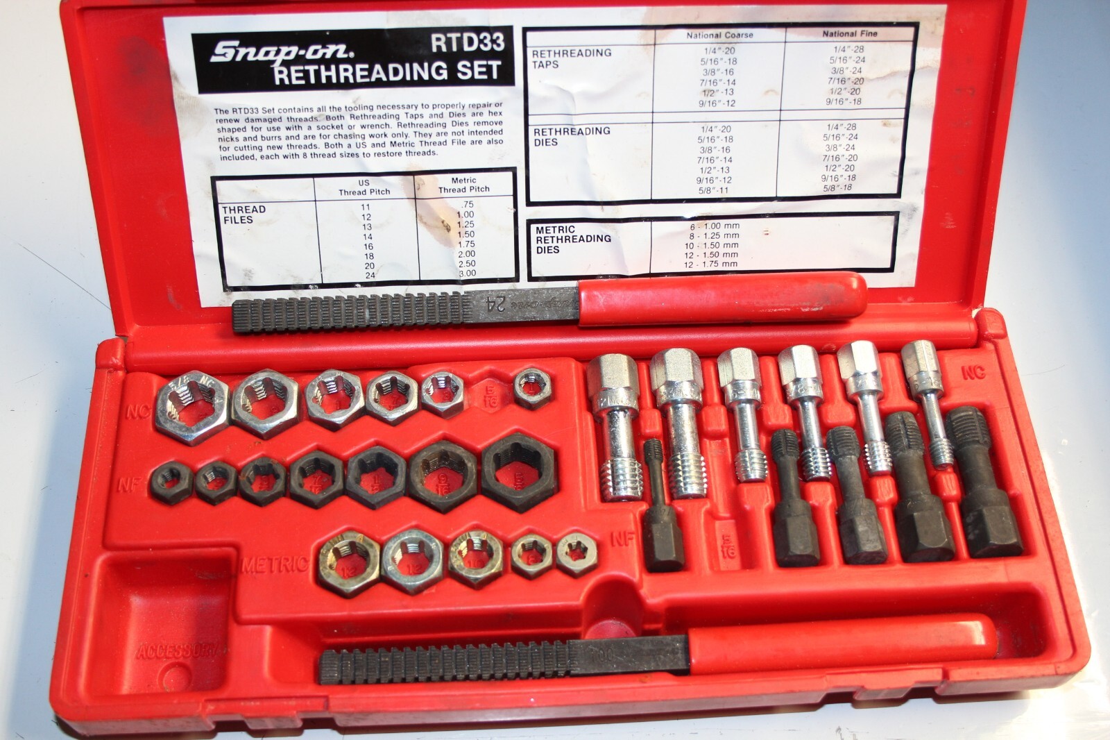 Snap On Tools RTD33 Fractional Metric  Rethreading Set USA