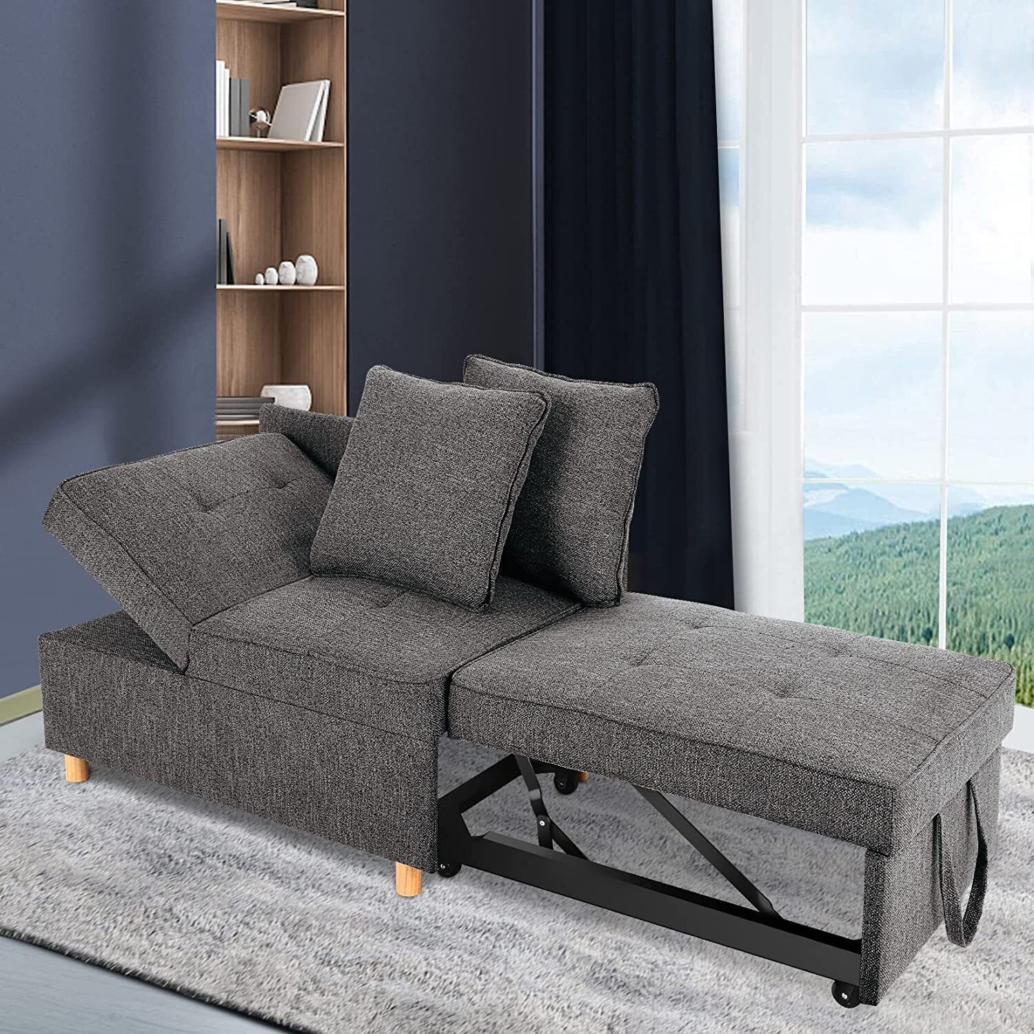 Folding Ottoman Sofa Bed Chair 4-in-1 Sleeper Sofa Adjustable Backrest+2 62