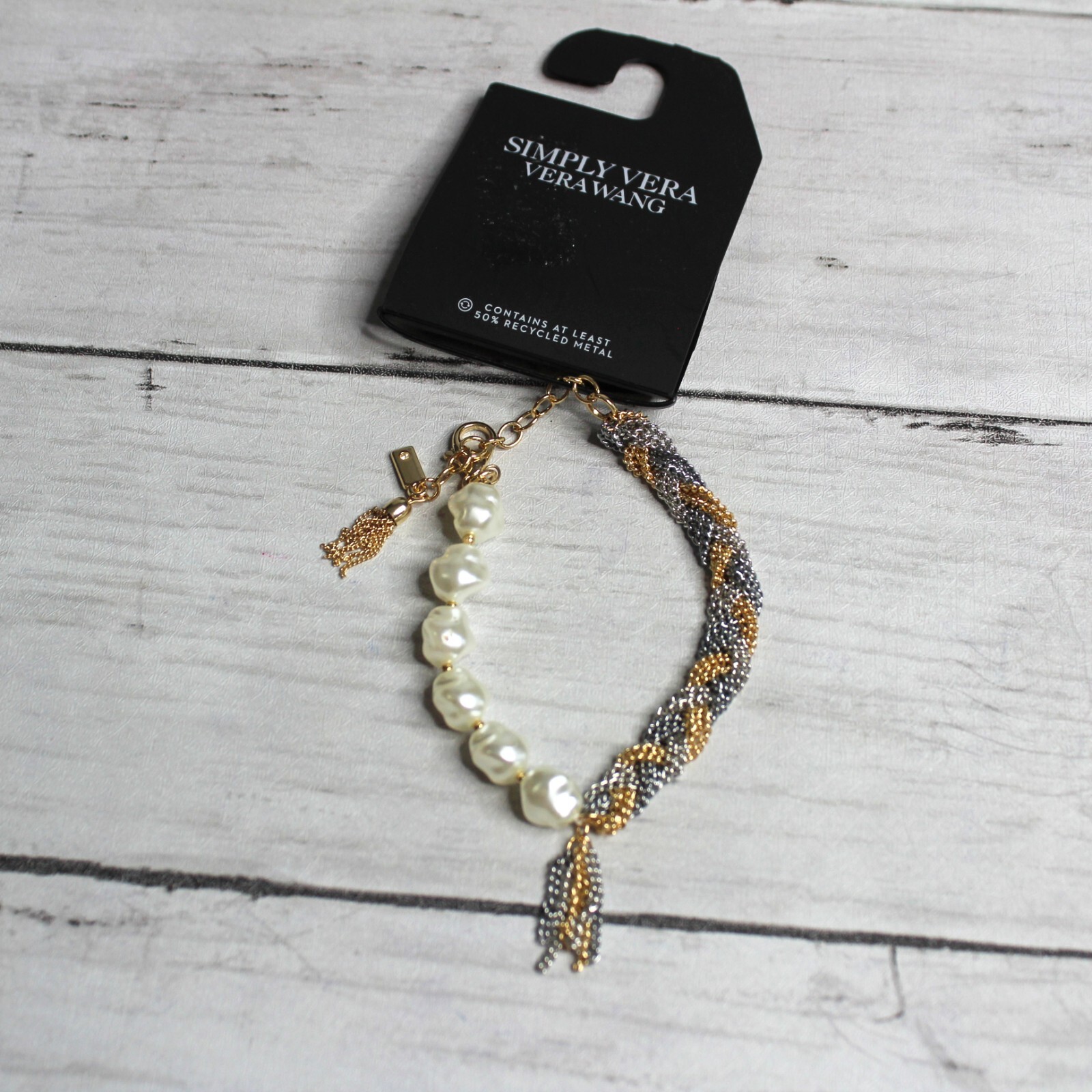 Vera Wang Women's Braided Chain Bracelet Faux Pearls