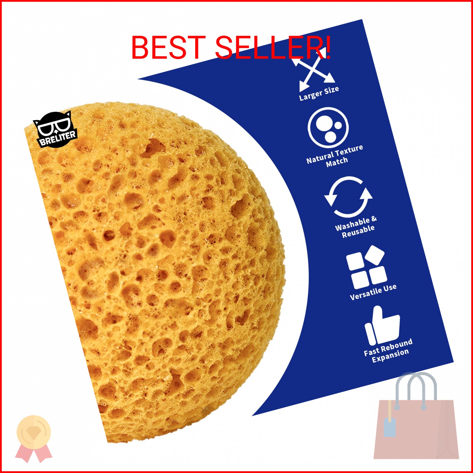 Breliter Knockdown Texture Sponge - 2 Pack 15x15x6cm Large Drywall Repair Sponge