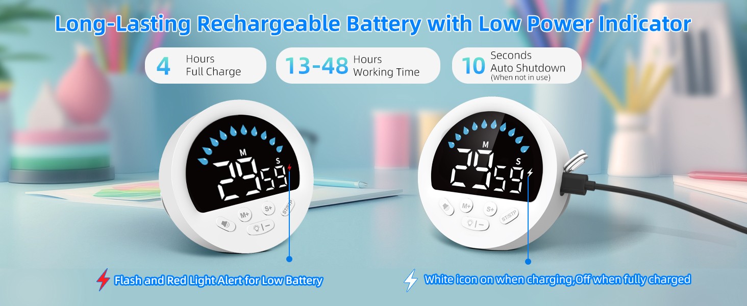 Waterproof Shower Countdown Timer: Large LED Display, ADHD Tool for Kids Adults,