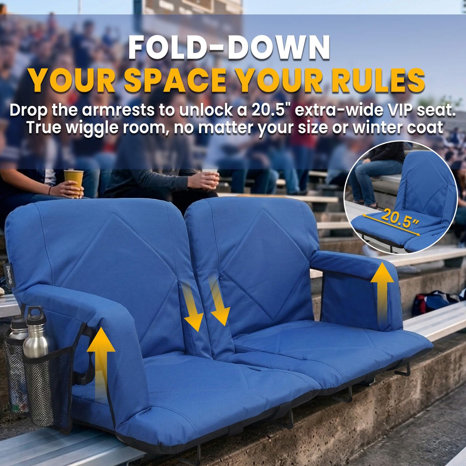 Stadium Seats with Back Support (380 lbs) - 2.8'' Thick Comfy Cushion, 6 Adju...