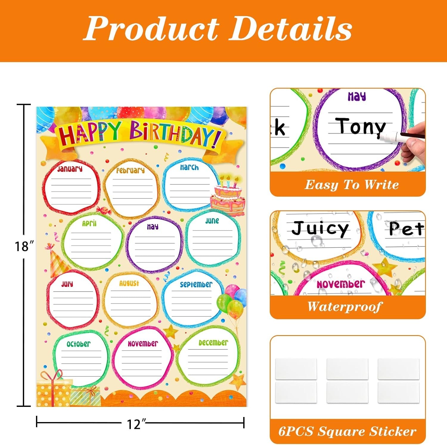 Laminated Birthday Calendar - Versatile Classroom Decoration for -Round Fun